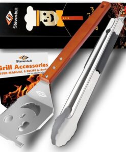 STEVEN-BULL S Heavy Duty BBQ Grill Tongs and Spatula for Outdoor Grill. 17 Long 5-In-1 Grill Spatula Comes with an 16 Long Locking Kitch Tongs. Best BBQ Gift for Barbecue Grilling Master