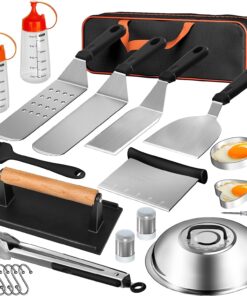 AEEKEL Blackstone Griddle Accessories Kit. 24Pcs Flat Top Grill Accessories Kit for Camp Chef. Professional BBQ Grilling Accessories Set with Grill Press. Enlarged Spatula. and More Griddle Tools