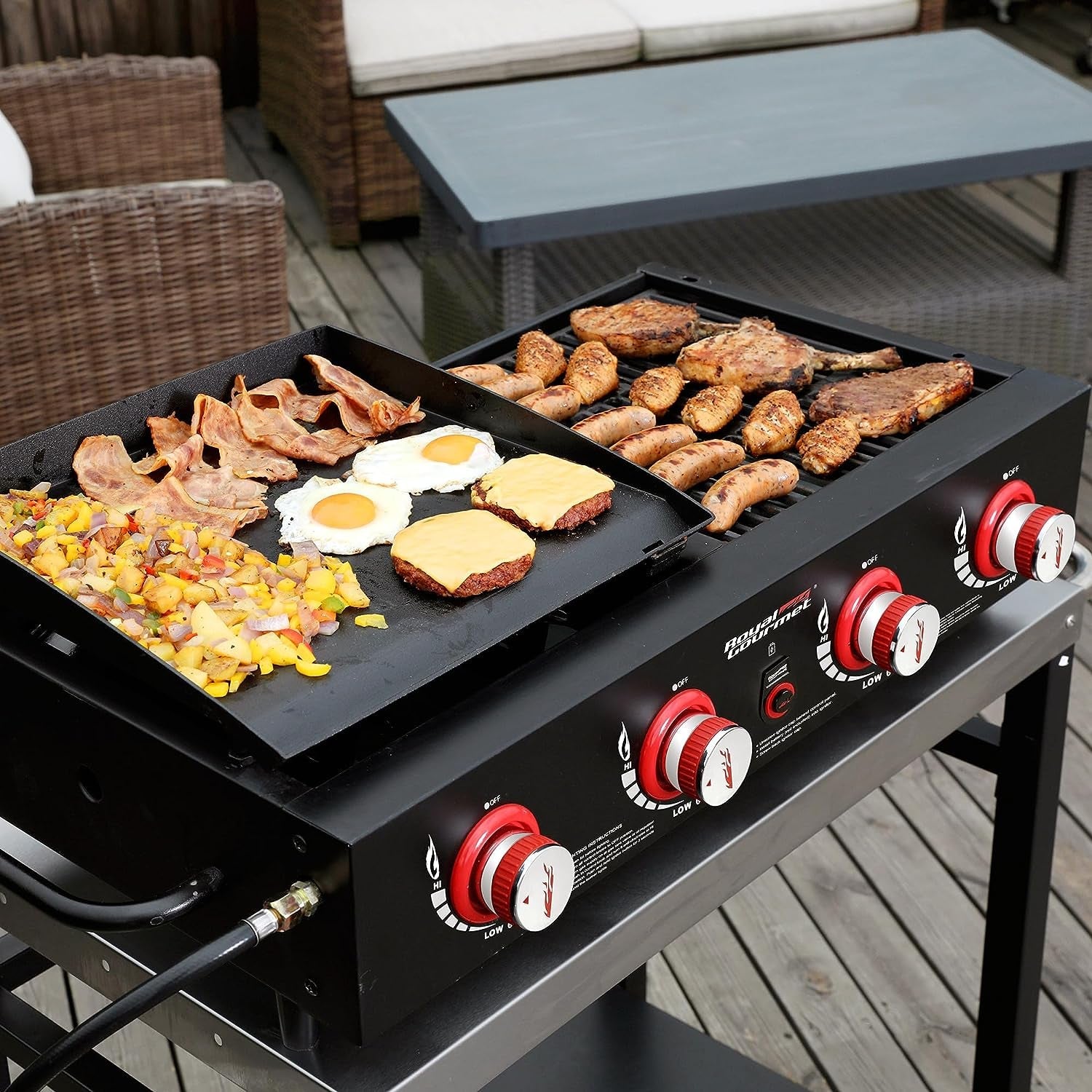 GD4002T Tailgater Tabletop Gas Grill Griddle. 4-Burner Portable Propane Grill Griddle Combo. for Backyard or Outdoor BBQ Cooking. 40.000 BTU. Black - Image 5