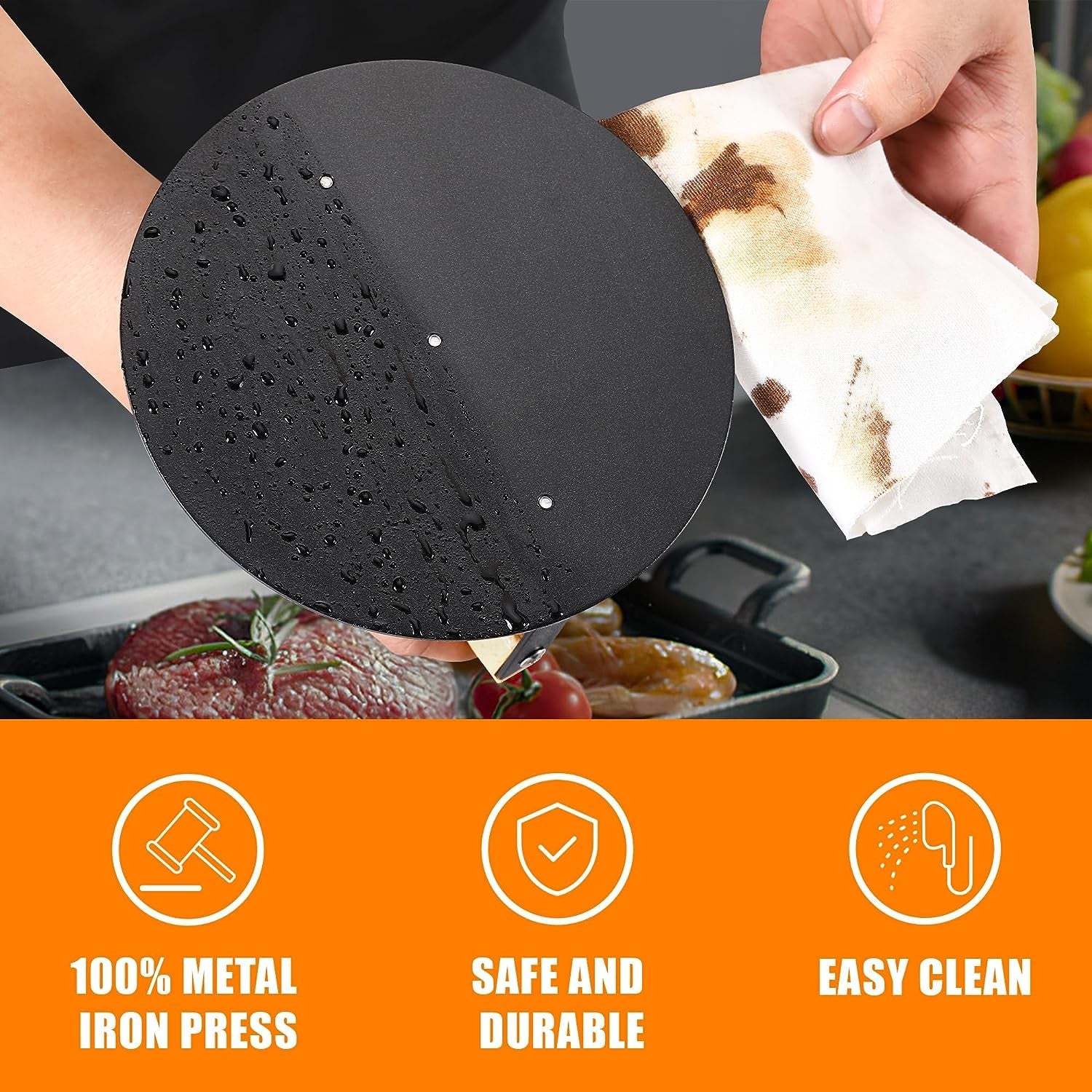 Bodkar Smash Burger Press 6 Inch. round Burger Smasher Grill Press for Griddle Bacon Press Meat Steak Press with Wood Handle - Image 2