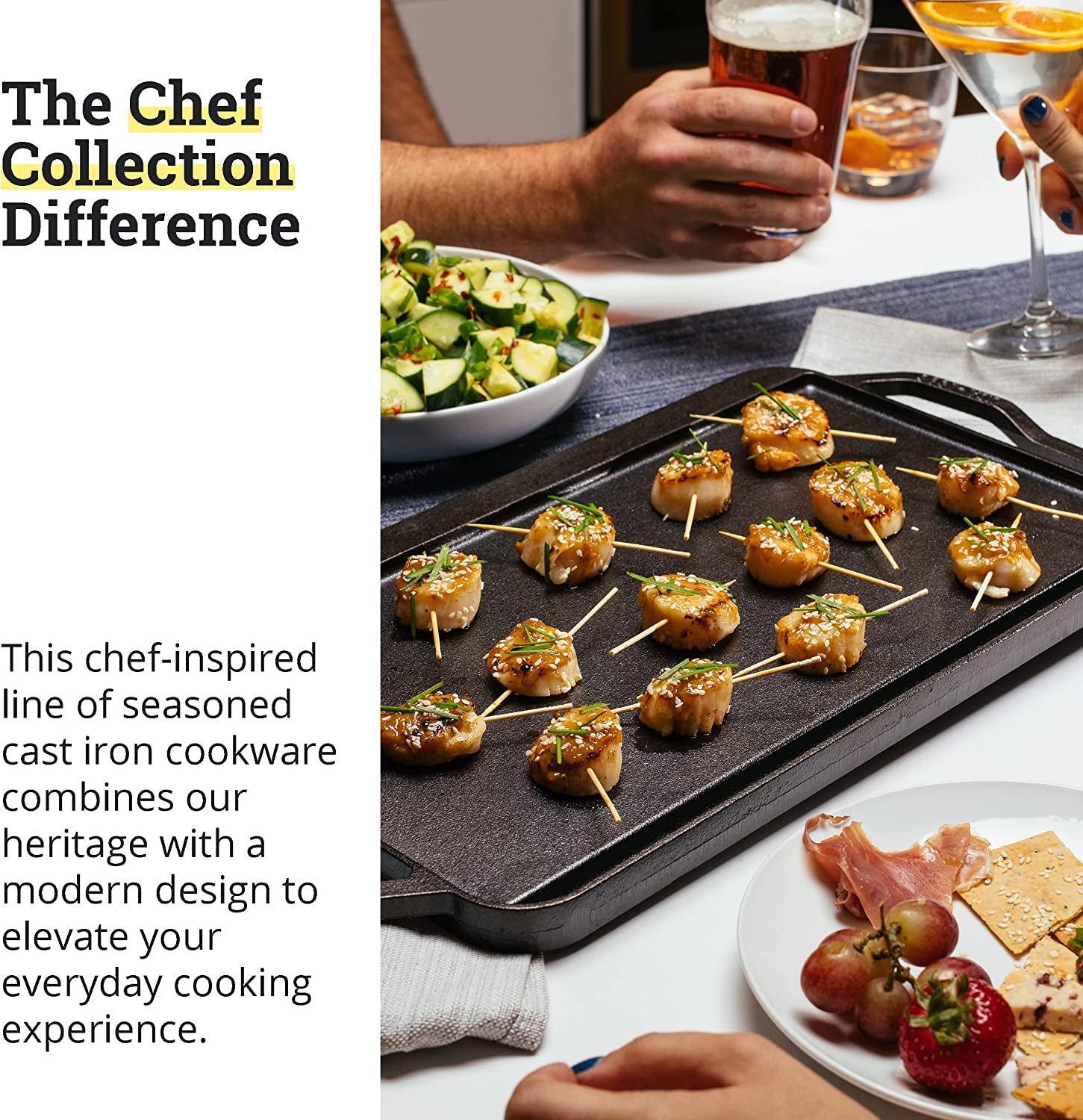 Chef Collection Cast Iron Reversible Grill/Griddle - Cast Iron Flat Griddle & Grill for Stovetop. Oven. Grill. or Open Fire - Double Burner Cast Iron Skillet with Handles - Image 5