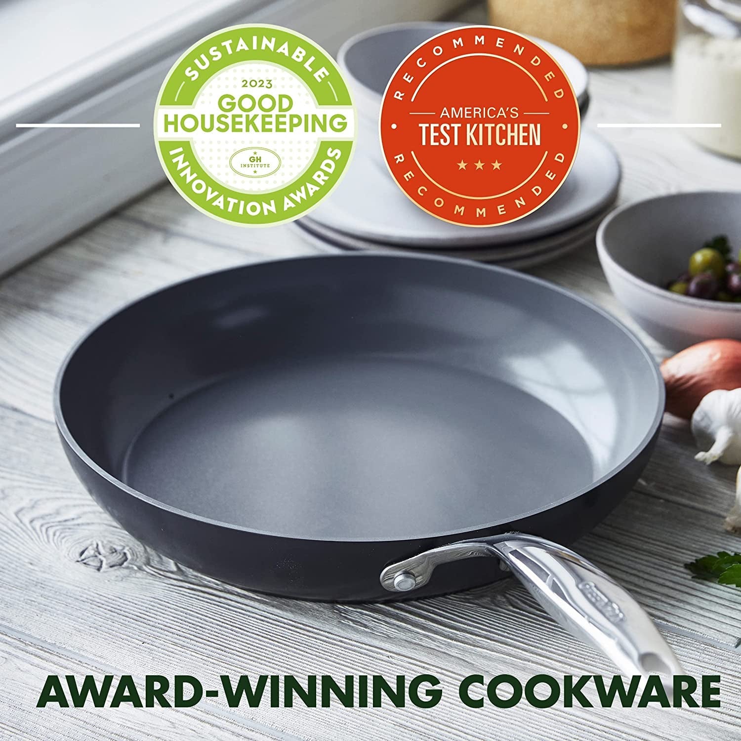 Valencia Pro Hard Anodized Healthy Ceramic Nonstick 11 Grill Pan. Pfas-Free. Induction. Dishwasher Safe. Oven Safe. Gray - Image 6