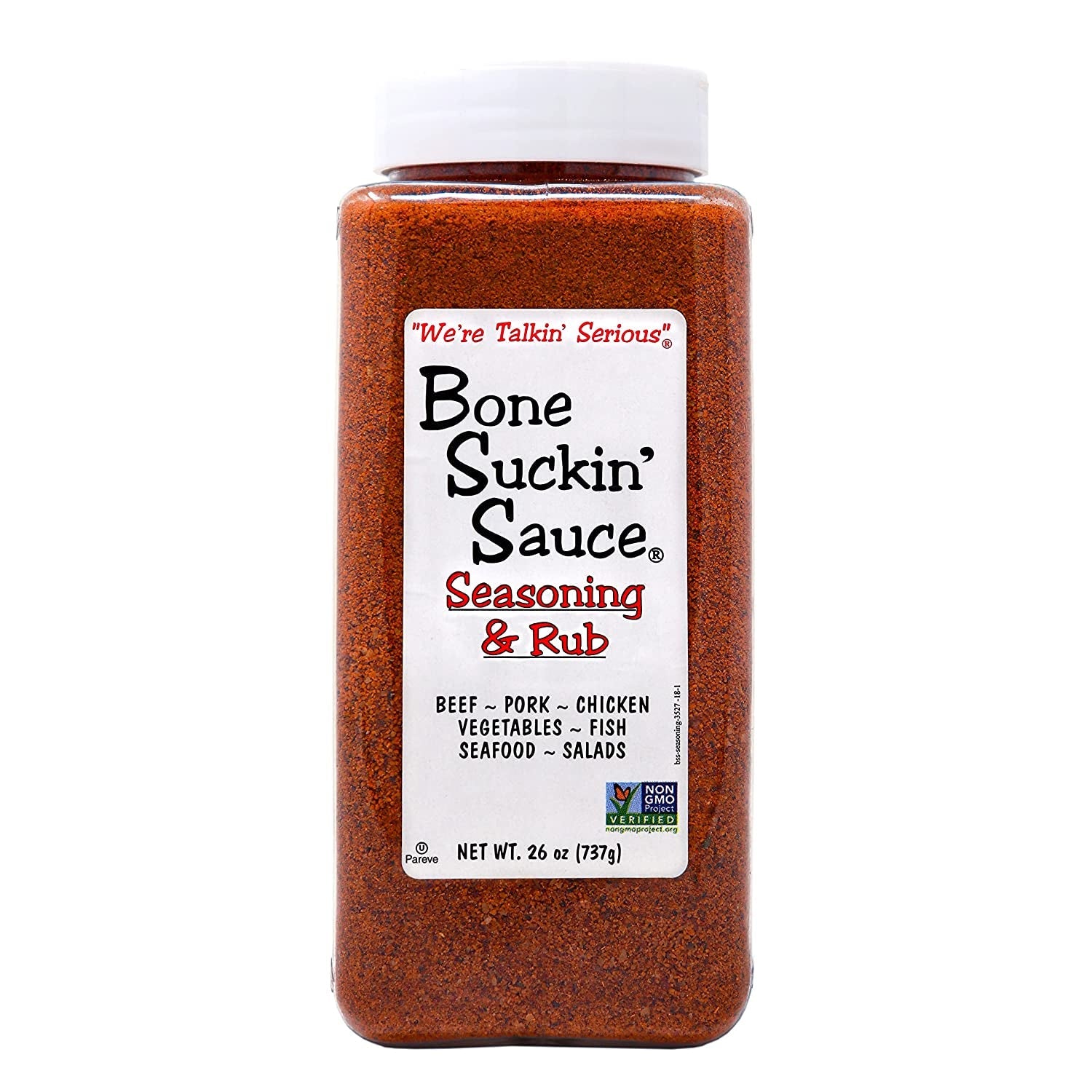 Bone Suckin' Seasoning & Rub. Original Blend. 26 Oz - Grilling Rubs. Dry Pork Rub. Gluten-Free. Non-Gmo. Kosher. Great on Ribs. Pork. Beef. Chicken. Seafood. Pasta. Vegetables & Even Popcorn! No Msg - 1 Pc