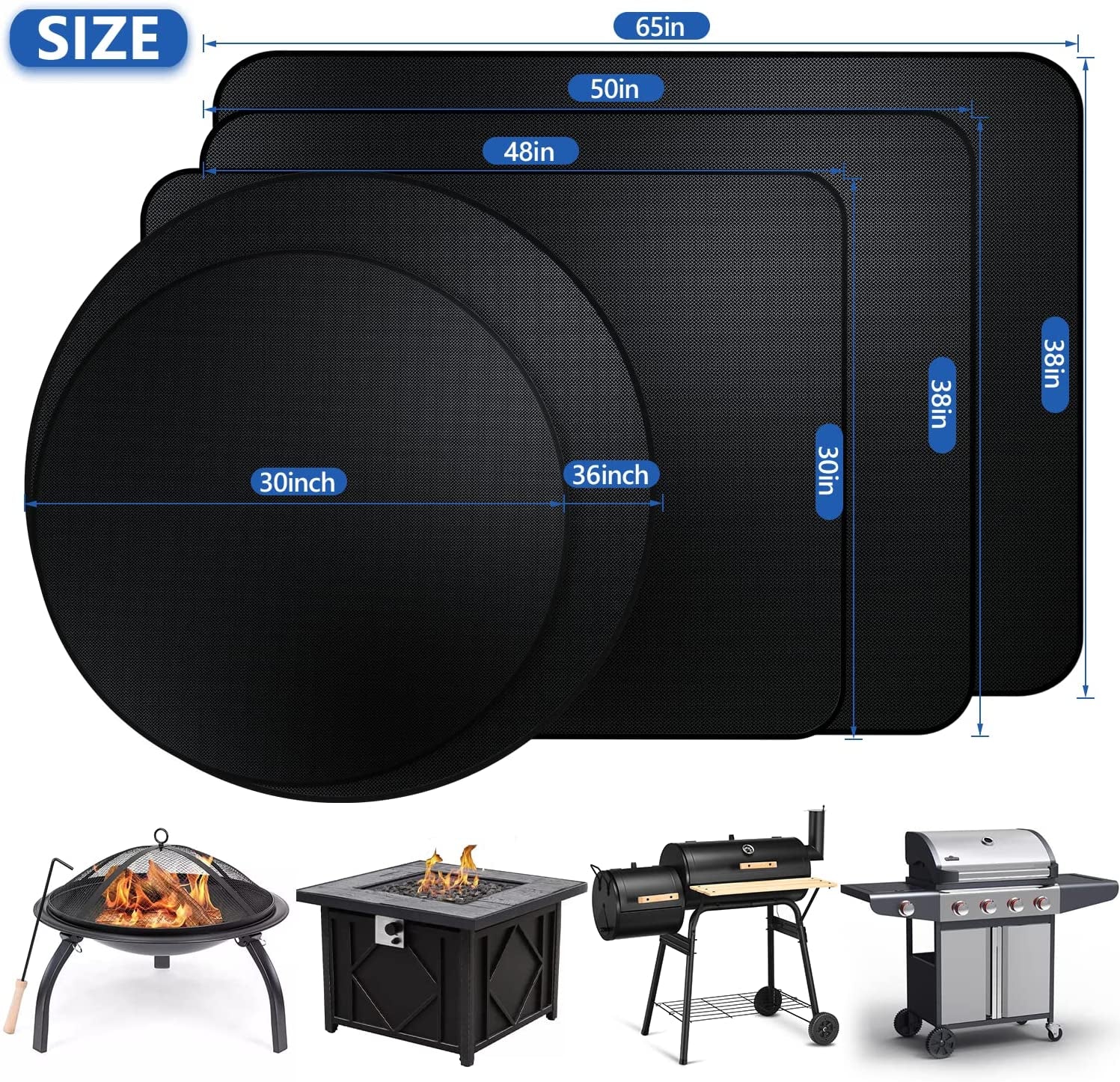 Large under Grill Mat. 65×38 Inches Grill Mats for Outdoor Grill. Double-Sided Fireproof Oil Proof Grill Mat for Outdoor Charcoal. Flat Top. Smokers. Gas Grills. BBQ. Reusable Deck Patio Protect Mat - Image 6