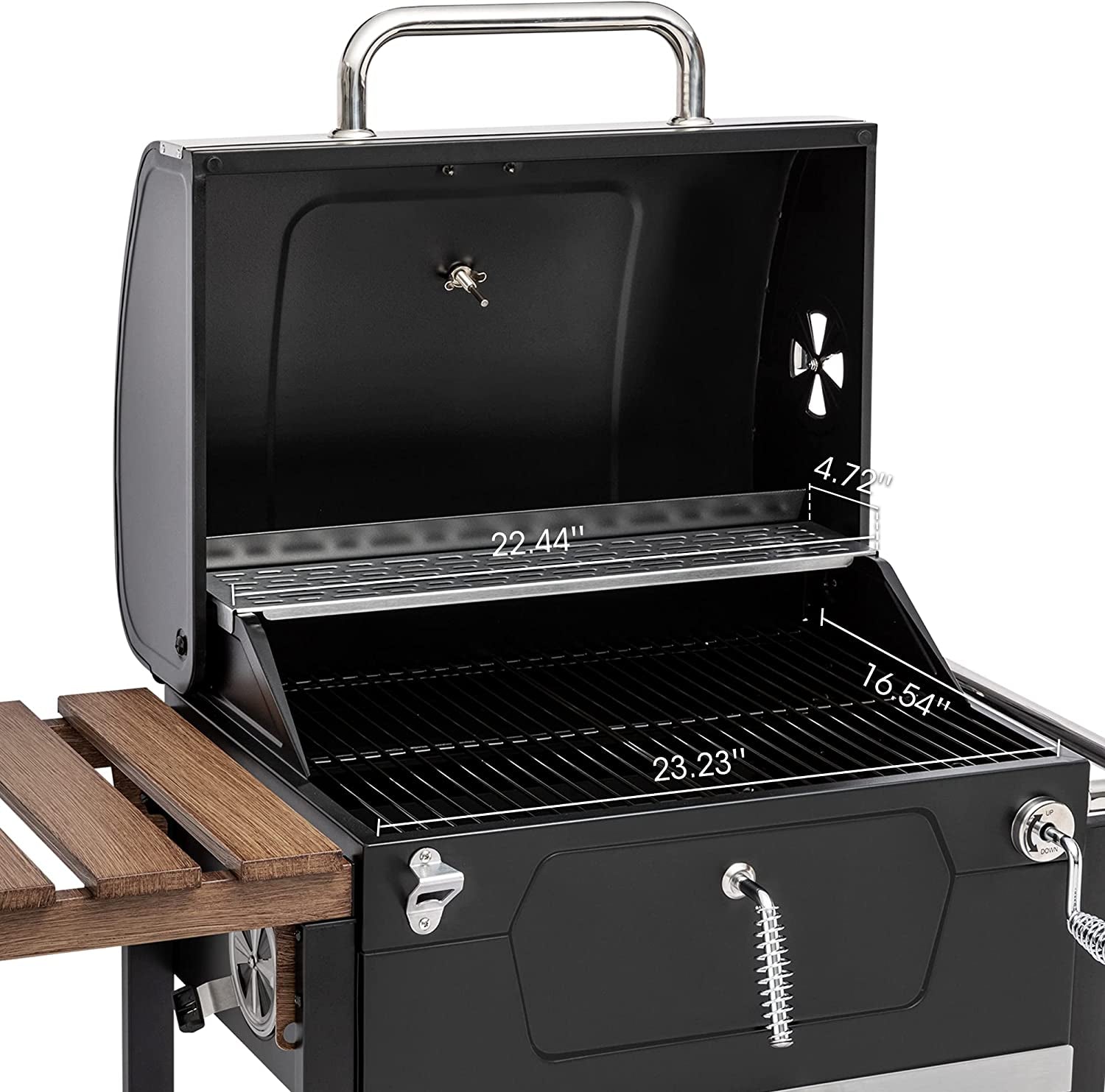 CD1824M 24-Inch Charcoal Grill. BBQ Smoker with Handle and Folding Table. Perfect for Outdoor Patio. Garden and Backyard Grilling. Black. Medium - Image 4