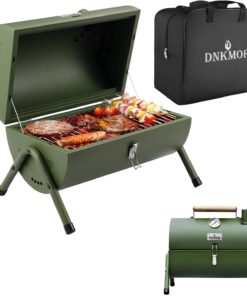 Portable Charcoal Grill. Tabletop Outdoor Barbecue Smoker. Small BBQ Grill for Outdoor Cooking Backyard Camping Picnics Beach by DNKMOR GREEN