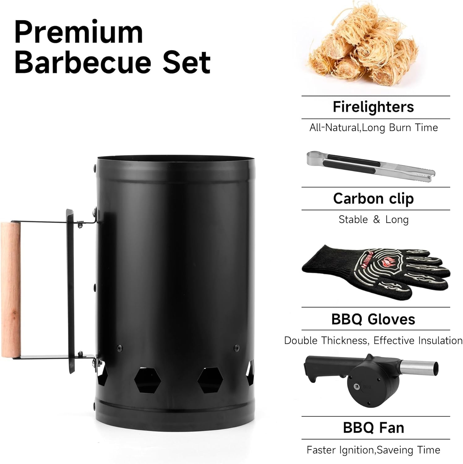 Charcoal Chimney Starter. Heavy Duty Premium Chimney Starter for Charcoal Grills BBQ Accessory with Heat Resistant Wooden Handle for Outdoor Grill Camping (Black) - Image 3