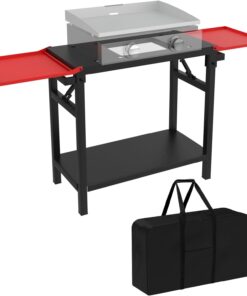 Adjustable Universal Griddle Stand for Blackstone 17/22 Table Top Griddle. Multifunctional BBQ Stand with Double -Shelf Outdoor Worktable and Carry Bag for Outdoor Camping Cooking.