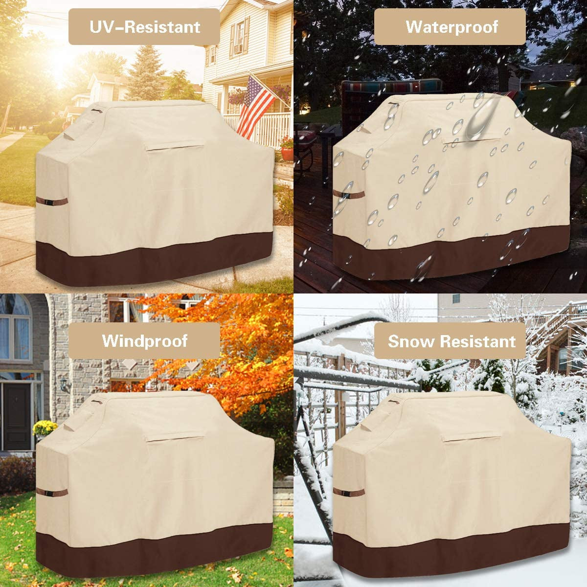 Vailge Grill Cover.58-Inch Waterproof BBQ Cover.600D Heavy Duty Gas Grill Cover. UV & Dust & Rip & Fading Resistant.Suitable for Weber. Brinkmann. Char Broil Grills and More.Beige - Image 7