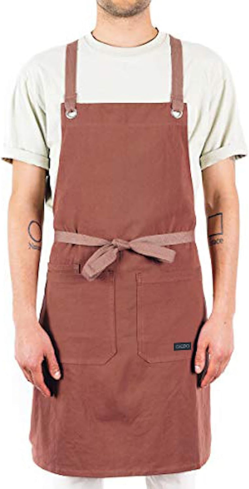 Crossback Kitchen Apron for Cooking - Mens and Womens Professional Chef or Server Bib Apron - Adjustable Crossback Style - Rustic- Midweight Cotton (Terracotta) - Image 5