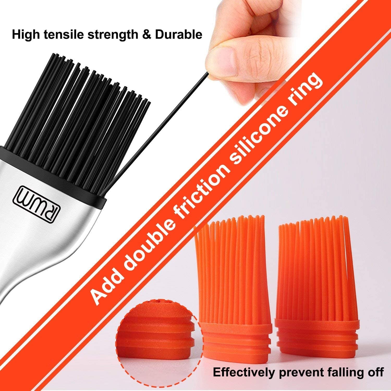 Rwm Basting Brush - Grilling BBQ Baking. Pastry and Oil Stainless Steel Brushes with Back up Silicone Brush Heads(Orange) for Kitchen Cooking & Marinating. Dishwasher - Image 3