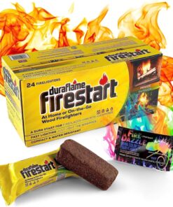 Fire Starter for Indoor and Outdoor Use - Quick Ignition Fire Logs for BBQ. Fireplace. Fire Pit and Campfires (24 Pack) - with 1 Bonus Fire Color Changing Packet