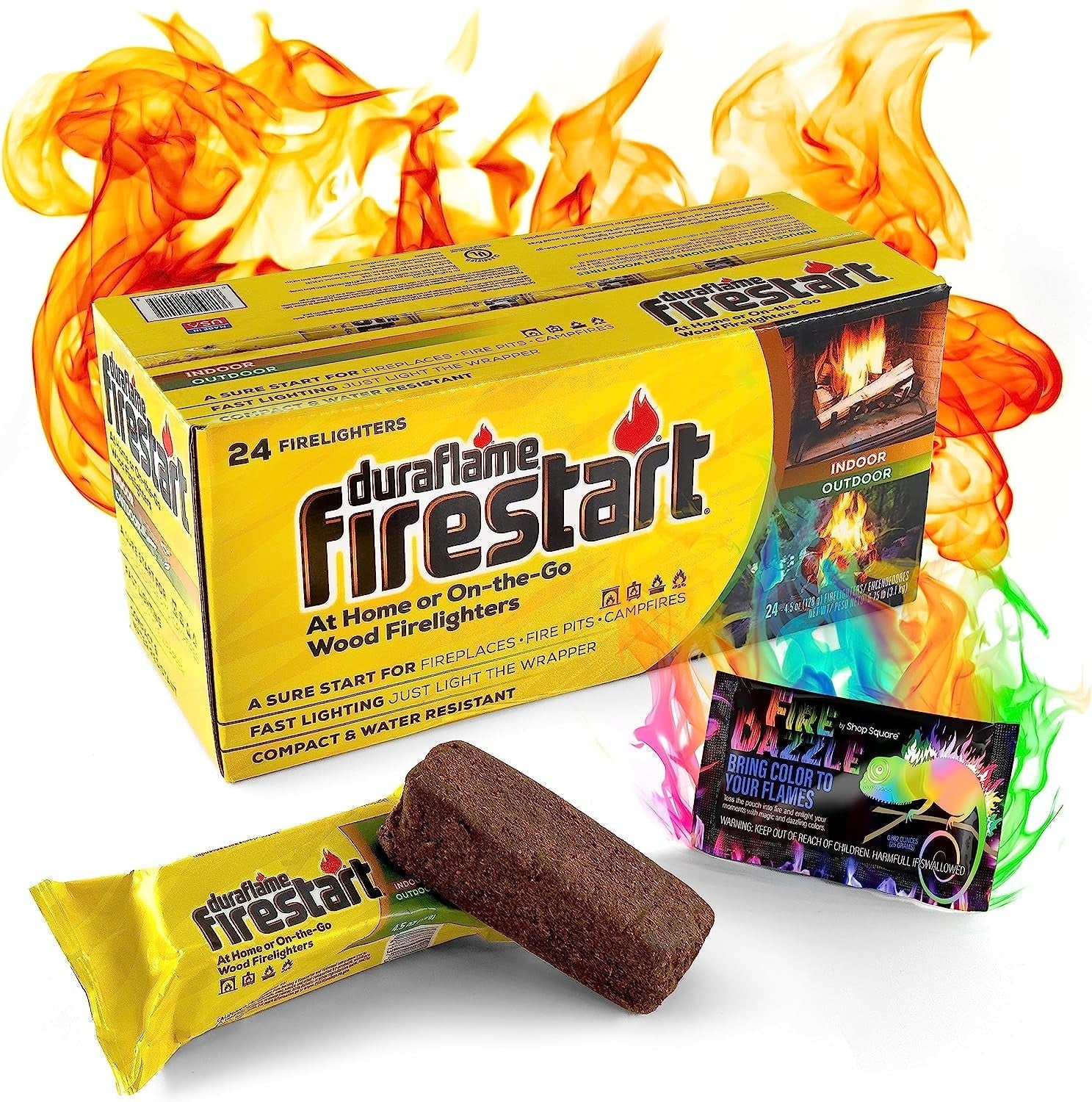Fire Starter for Indoor and Outdoor Use - Quick Ignition Fire Logs for BBQ. Fireplace. Fire Pit and Campfires (24 Pack) - with 1 Bonus Fire Color Changing Packet - Image 8