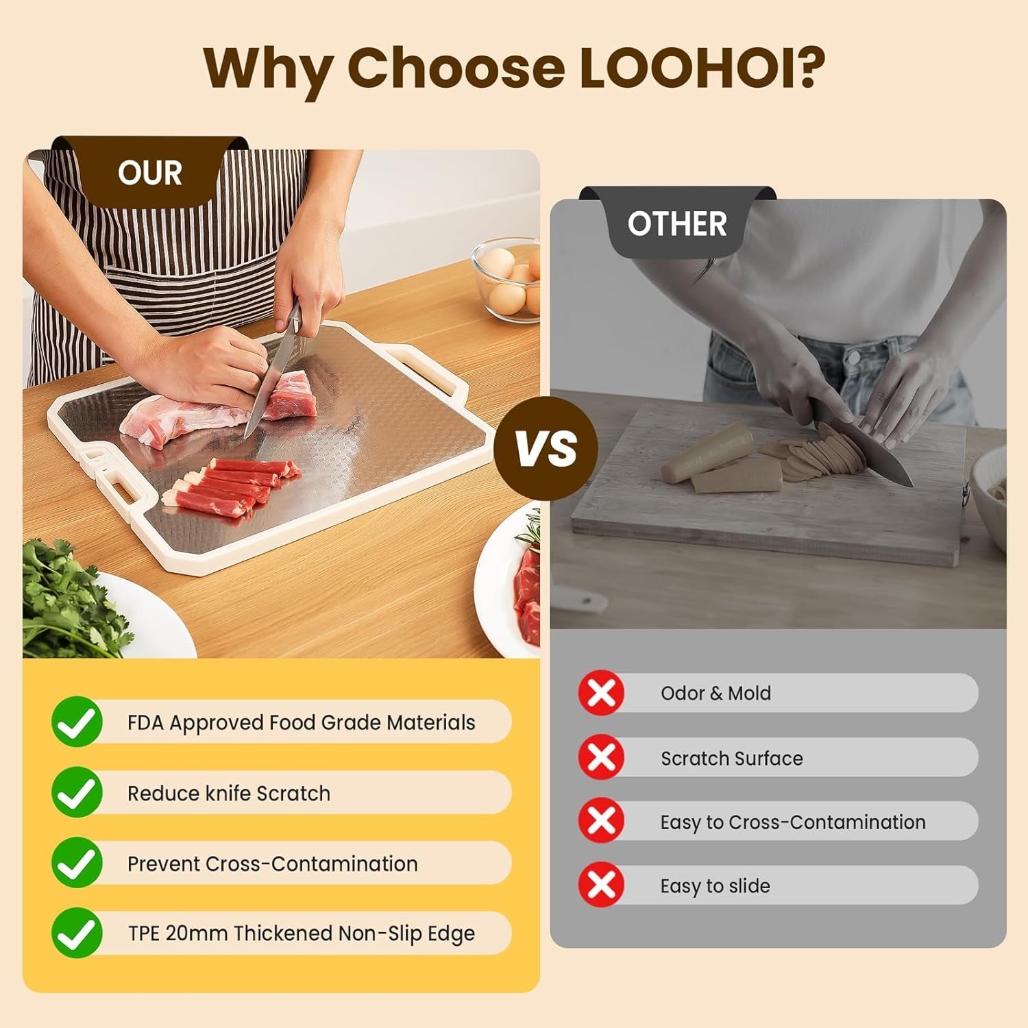 Double Sided Cutting Boards for Kitchen-16X 12 Inch 304 Stainless Steel & Wheat Straw PP Cutting Board for Meat/Vegetable-Non Slip.Dishwasher Safe and Scratch Resistant Chopping Board Beige - Image 3