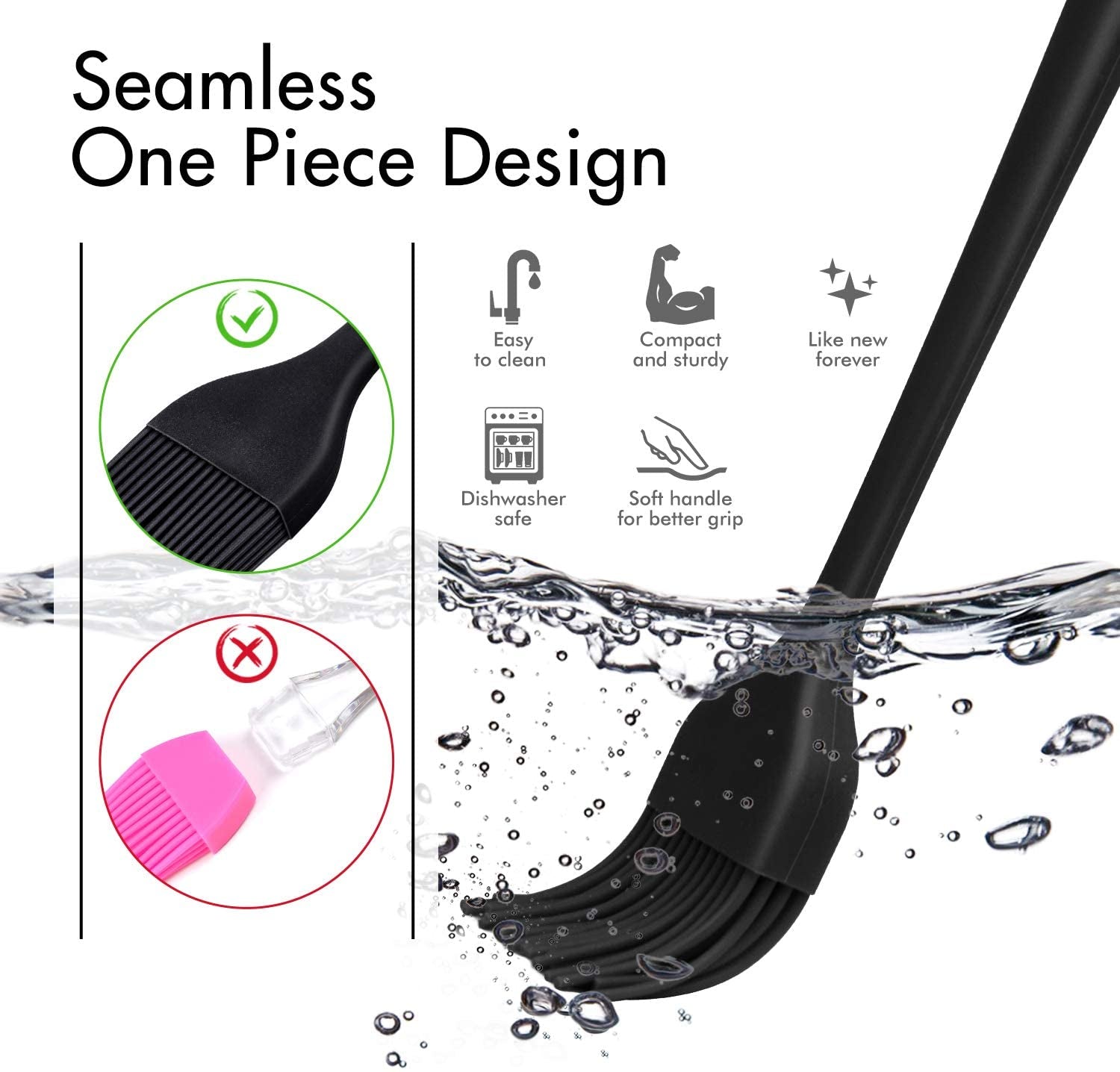 HOTEC Basting Brushes Silicone Heat Resistant Pastry Brushes Spread Oil Butter Sauce Marinades for BBQ Grill Barbecue Baking Kitchen Cooking BPA Free Dishwasher Safe (Black 2) - Image 4