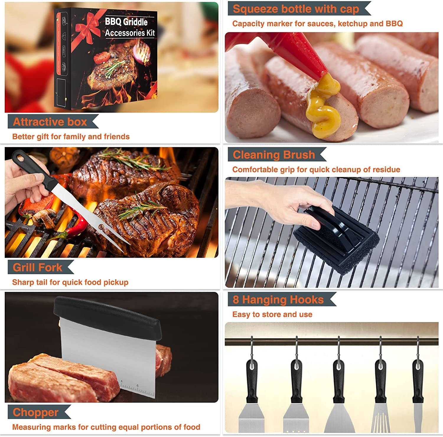 Flat Top Grill Accessories. 37Pcs Blackstone Griddle Accessories Kit for Camp Chef. BBQ Grilling Gifts for Men Women. Professional Griddle Tools Kit with Enlarged Spatula. Scraper Basting Cover - Image 6