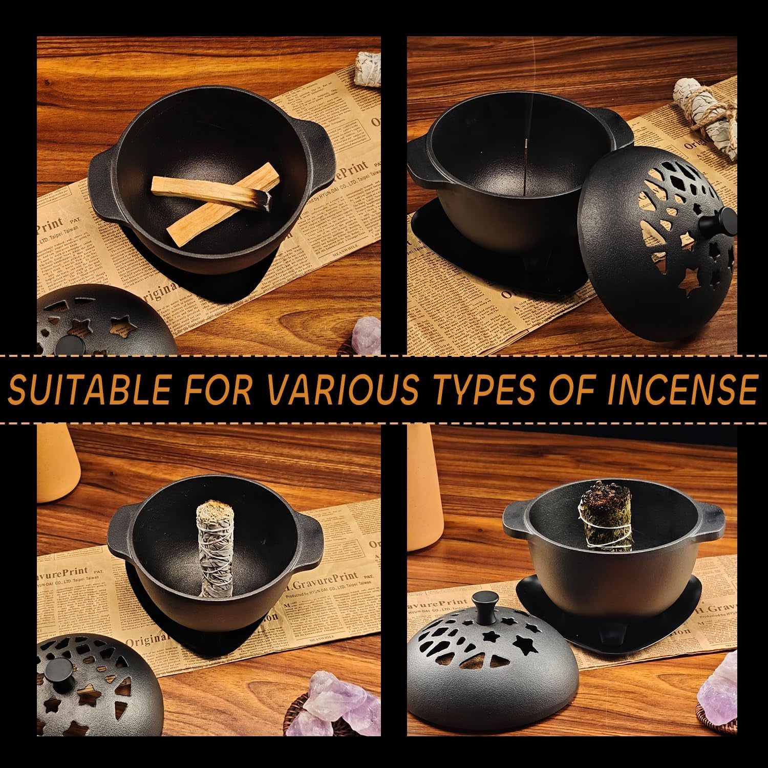 Cast Iron Incense Burner - Cast Iron Incense Holder Mini Cauldron for Sage. Palo Santo. Resin. Charcoal & Japanese Incense | Home. Rituals & Meditation Censer Bowl - Image 3