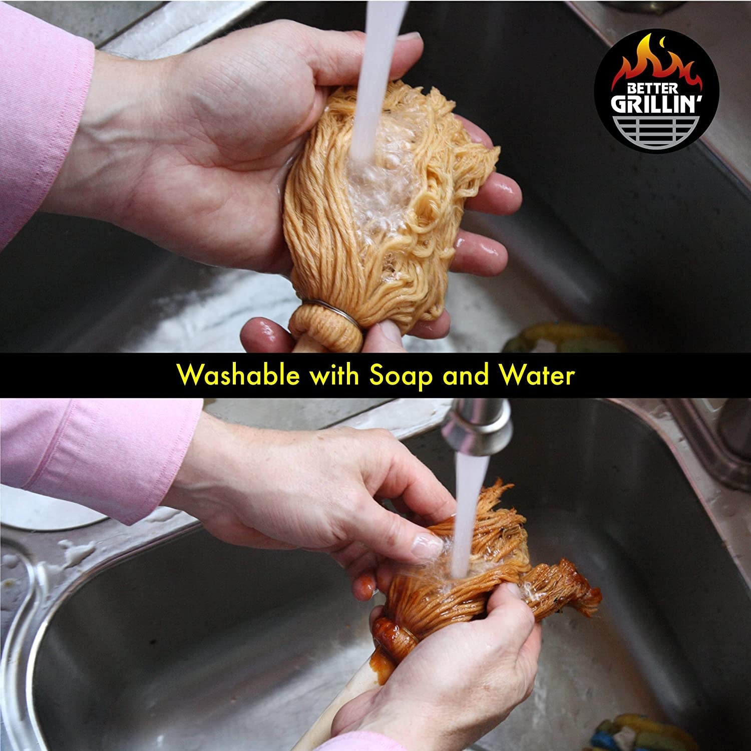 Better Grillin BBQ Bastin Mop Basting Barbecue Brush/Mop Easily Applies Marinades. Sauces. Washes Out. 16In Handle. 2Pk - Image 6