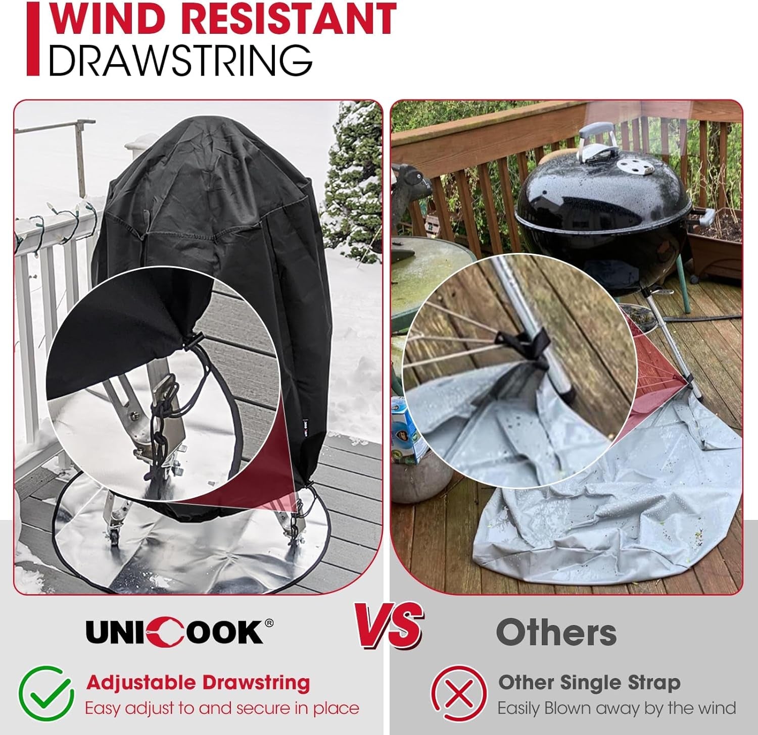 Unicook round Smoker Cover 30 Inch. Heavy Duty Waterproof Charcoal Kettle BBQ Grill Cover. Fade Resistant Barrel Protector. Fits Weber Char-Griller Akorn Kamado and More. 30 Dia X 36 H - Image 8