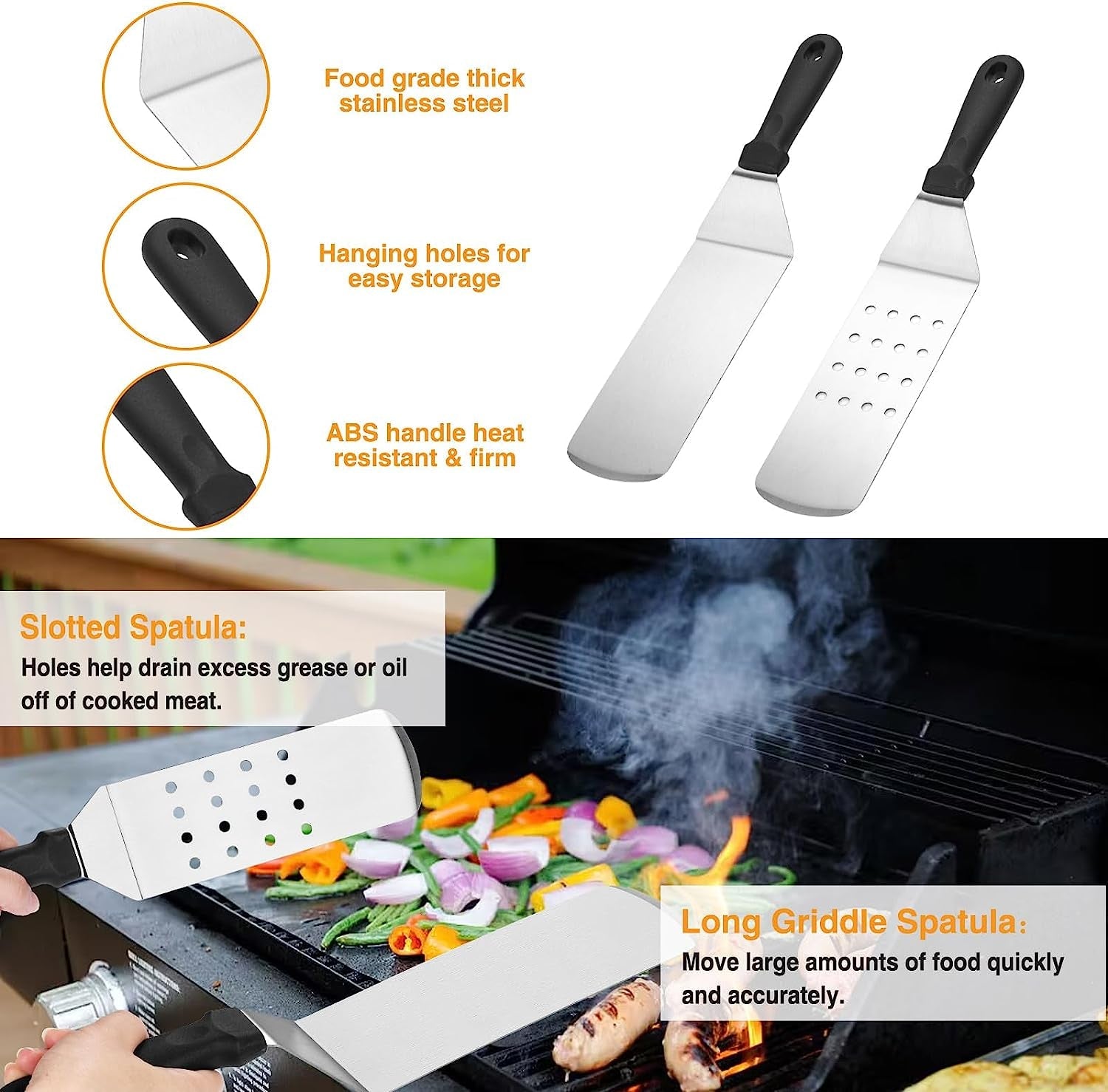 Griddle Accessories Kit. 30PCS Flat Top Grill Accessories Kit for Blackstone and Camp Chef. Stainless Steel Griddle Grill Tools with Enlarged Spatulas. Scraper. Tongs. Carrying Bag for Outdoor BBQ - Image 3