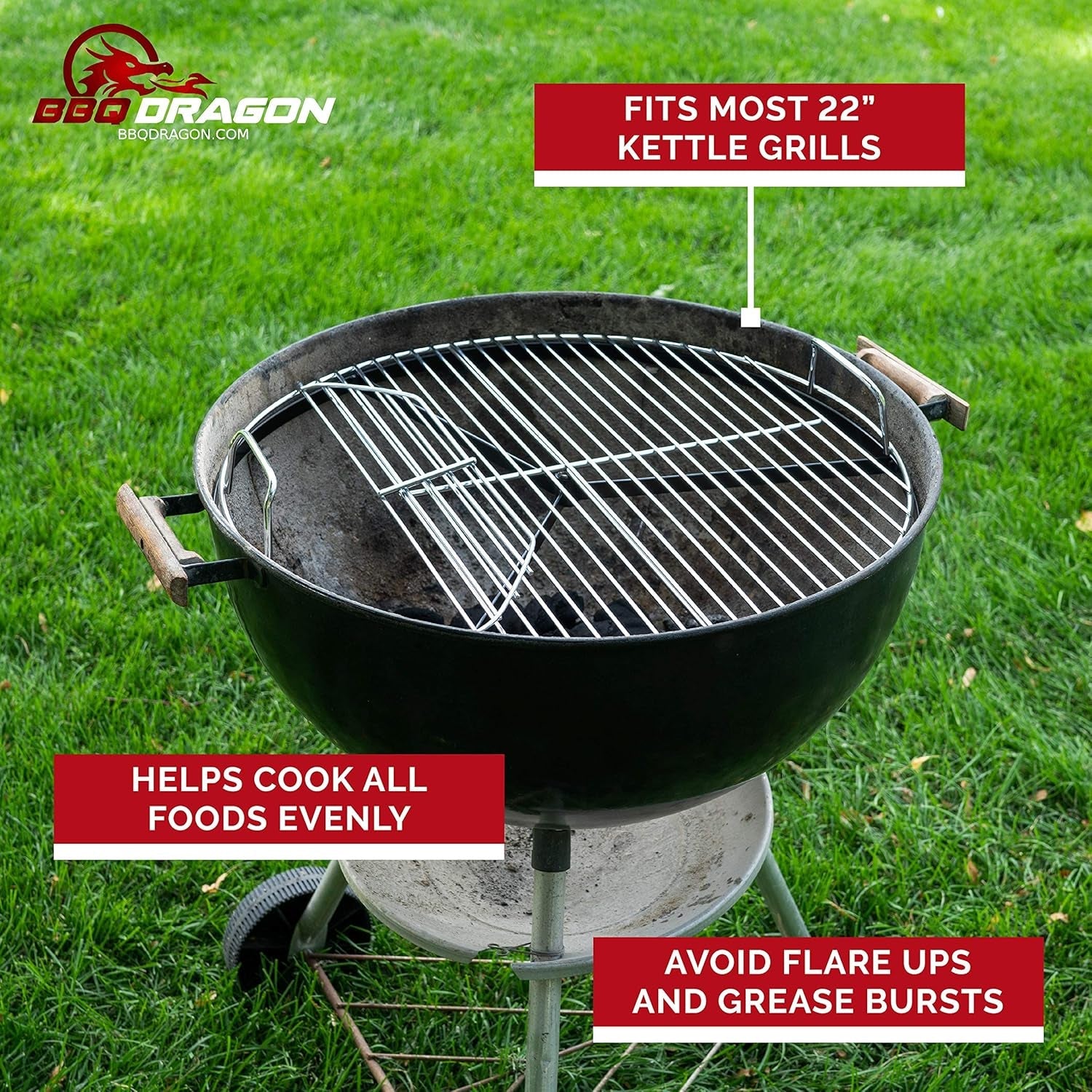 BBQ Dragon 22 Inch Rotating Grill Grate – Hinged Cooking Surface for Easy Charcoal Access – Heavy Duty 360° round Rotating Grate Replacement – Fits Weber Kettle & Other Charcoal Grills - Image 5