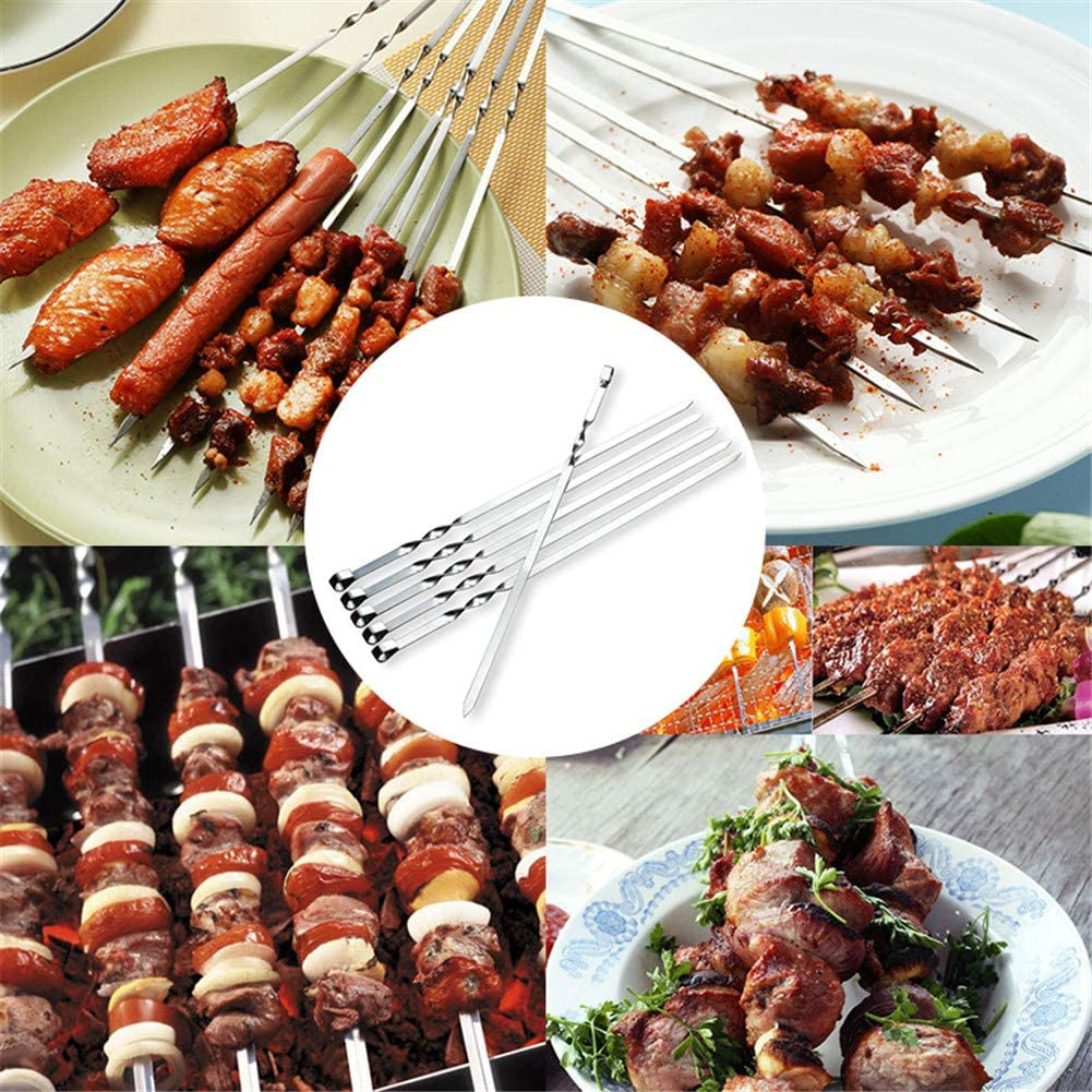 JOMVERL 12PCS Kabob Skewers Flat Metal BBQ Barbecue Skewer 14 Long Stainless Steel Shish Kebob Sticks Wide Reusable Grilling Skewers Set for Meat Shrimp Chicken Vegetable. 12 Pack - Image 4