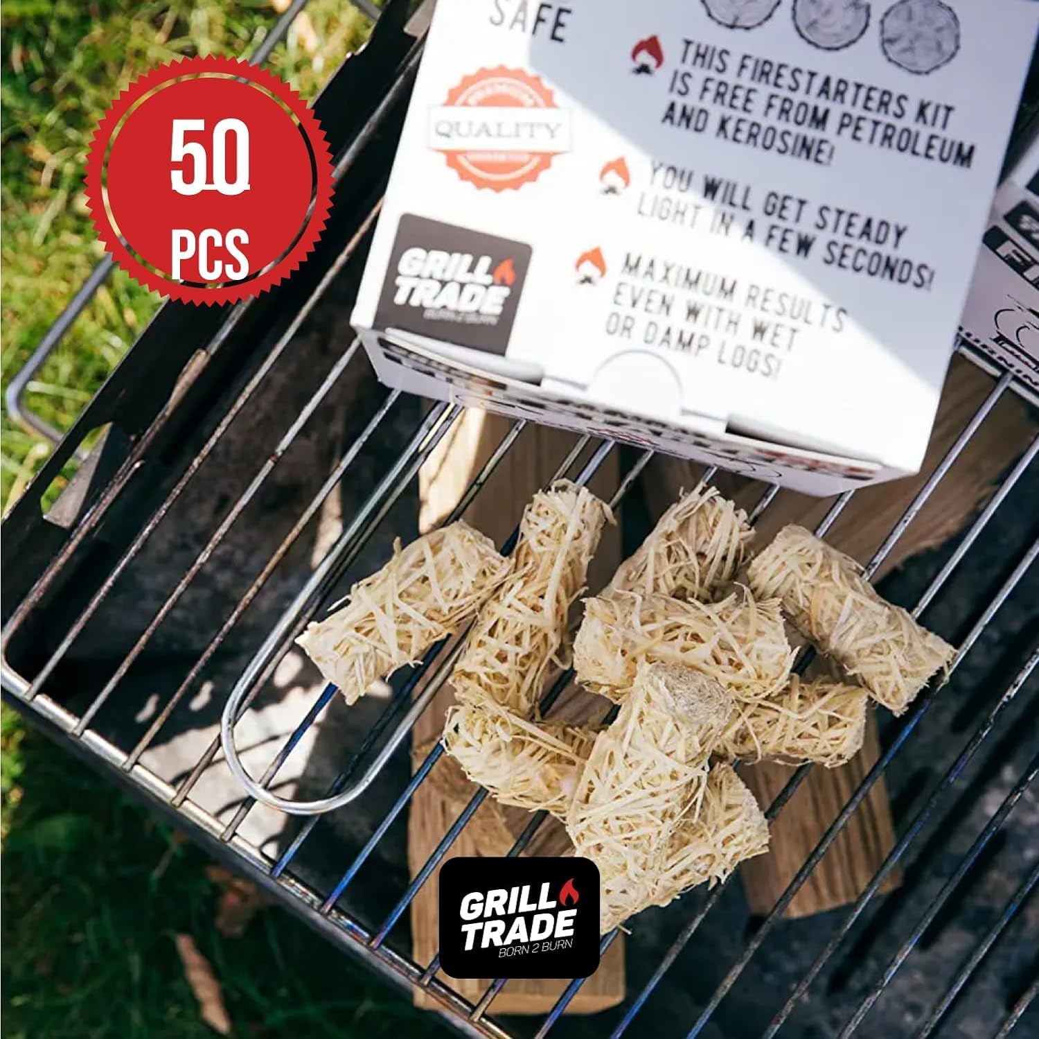 Grill Trade Firestarters 50 Pcs | Natural Fire Starters for Fireplace. Wood Stove. Campfires. Fire Pit. BBQ. Chimney. Pizza Oven | All Weather Charcoal Starters Waterproof Indoor/Outdoor Eco Friendly - Image 6