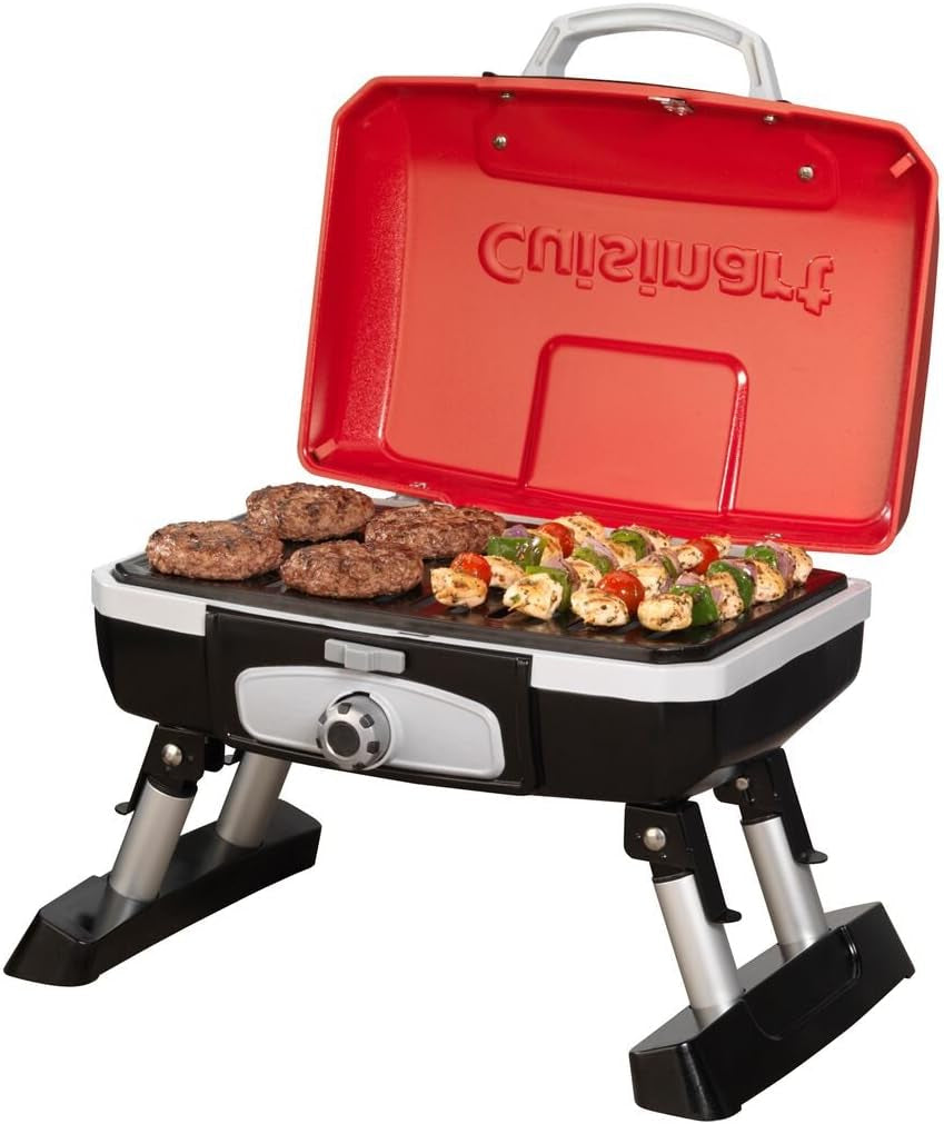 Cuisinart Petite Gourmet Portable Gas Grill. Compact & Lightweight Tabletop Small Grill for Bbqs. Camping. Tailgates & Small Spaces. 5.500 BTU Burner Folding with Carry Handles. Red - Image 8