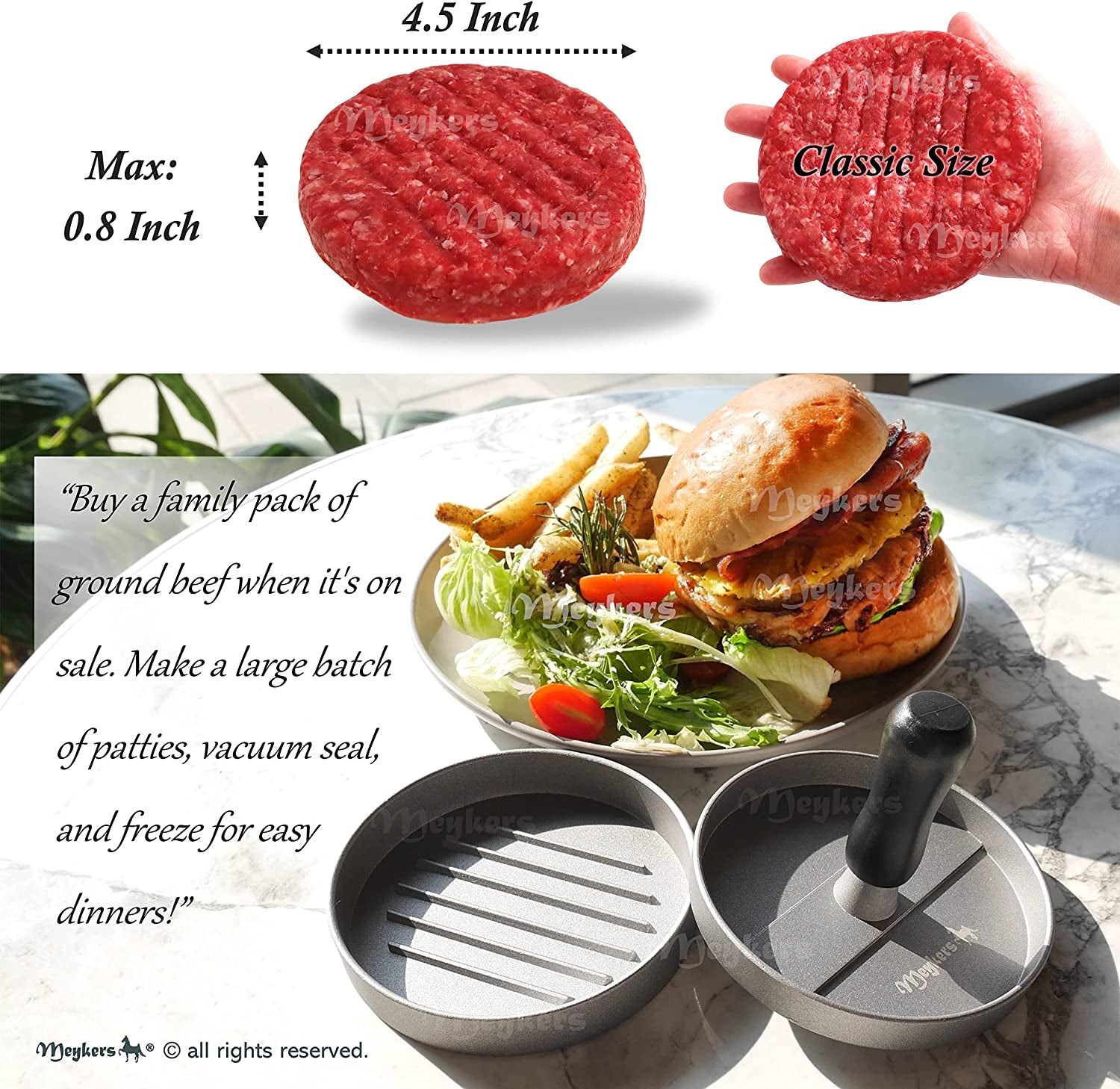 Meykers Burger Press 100 Patty Papers Set | Non-Stick Hamburger Mold with Free Wax Patty Paper Sheets | Meat Beef Cheese Veggie Burger Maker for Grill Griddle BBQ Barbecue | BPA Free - Image 3
