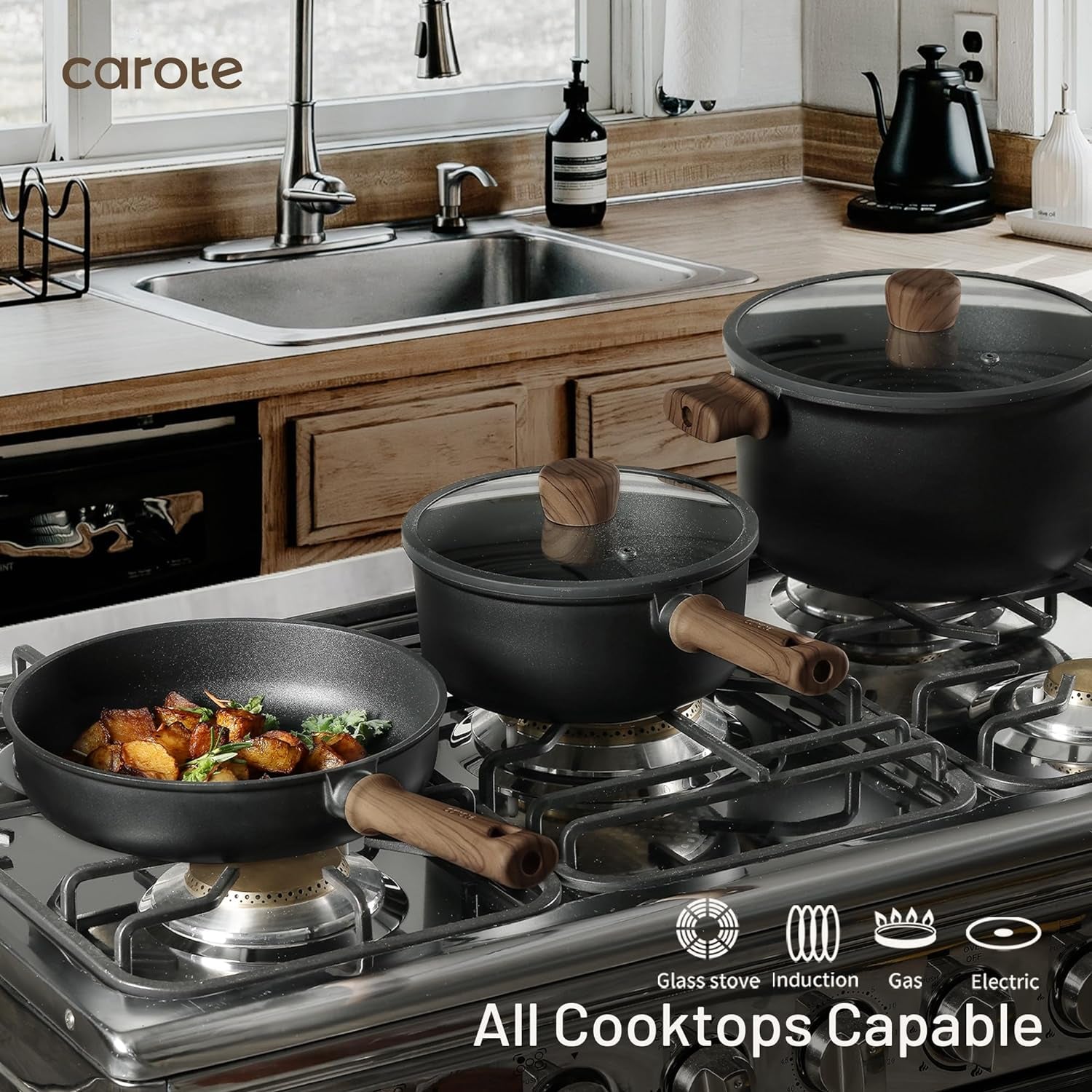 CAROTE Nonstick Pots and Pans. Induction Cookware Set 16Pcs Kitchen Cooking Sets. Pot and Pan Non Stick W/Frying Pan (PFOS. PFOA Free) - Image 6