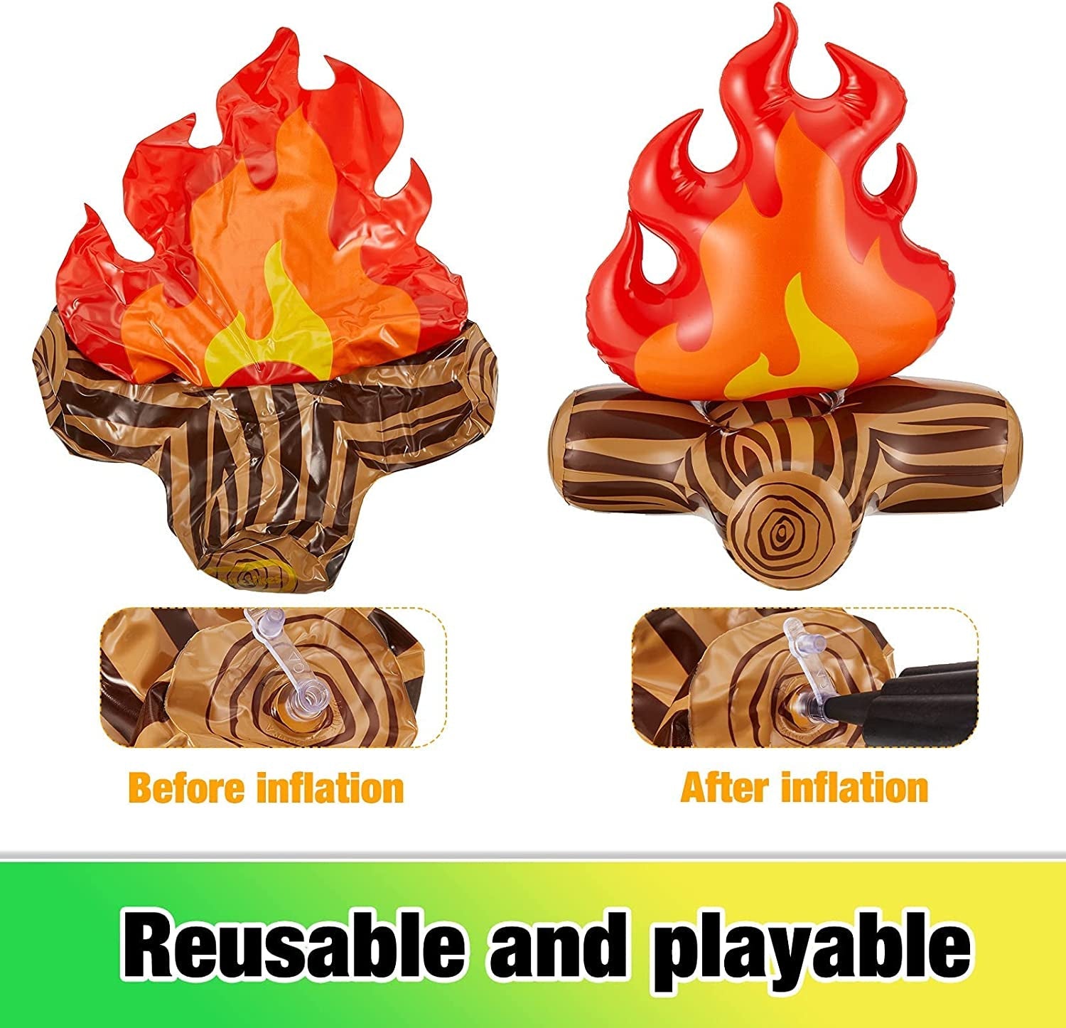 Inflatable Fake Campfire Camping Props Bonfire Party Decor Campfire Party Decorations Artificial Flame Campfire for Indoor Camping Overnight and Scene Setting (3 Pieces) - Image 4
