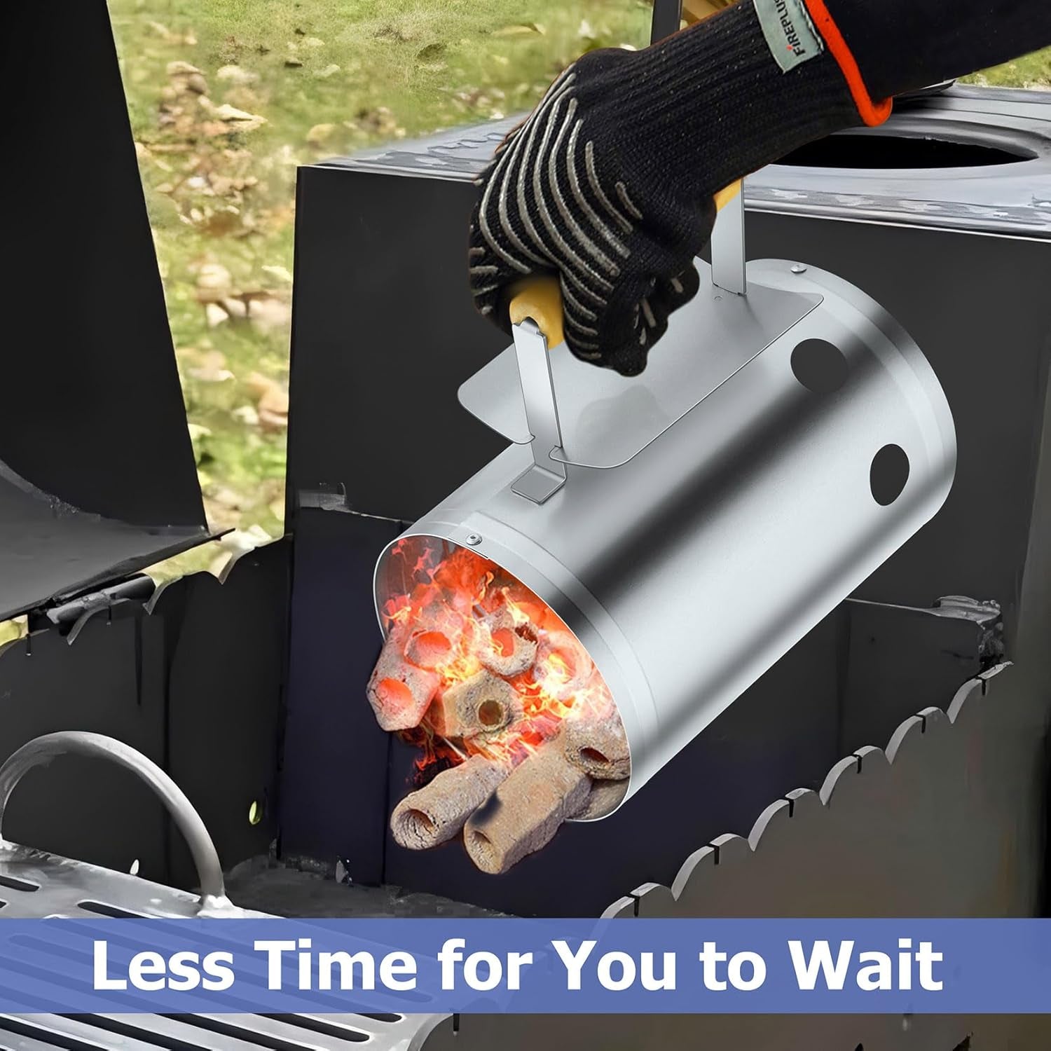 Joyfair Charcoal Chimney Starter with Clamp Set. Portable BBQ Grill Fire Starter for Outdoor Camping/Grilling/Cooking. Heavy Duty & Air Inlet Design. Heat Shield & Wooden Handle. plus Screwdriver - Image 7