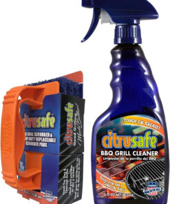 Grill Cleaning Kit - BBQ Grill Cleaner (16Oz) and BBQ Grill Scrubber with 3 Heavy Duty Replaceable Scrubber Pads - Formulated to Safely Clean Burnt Food and Grease off of Grill Surfaces