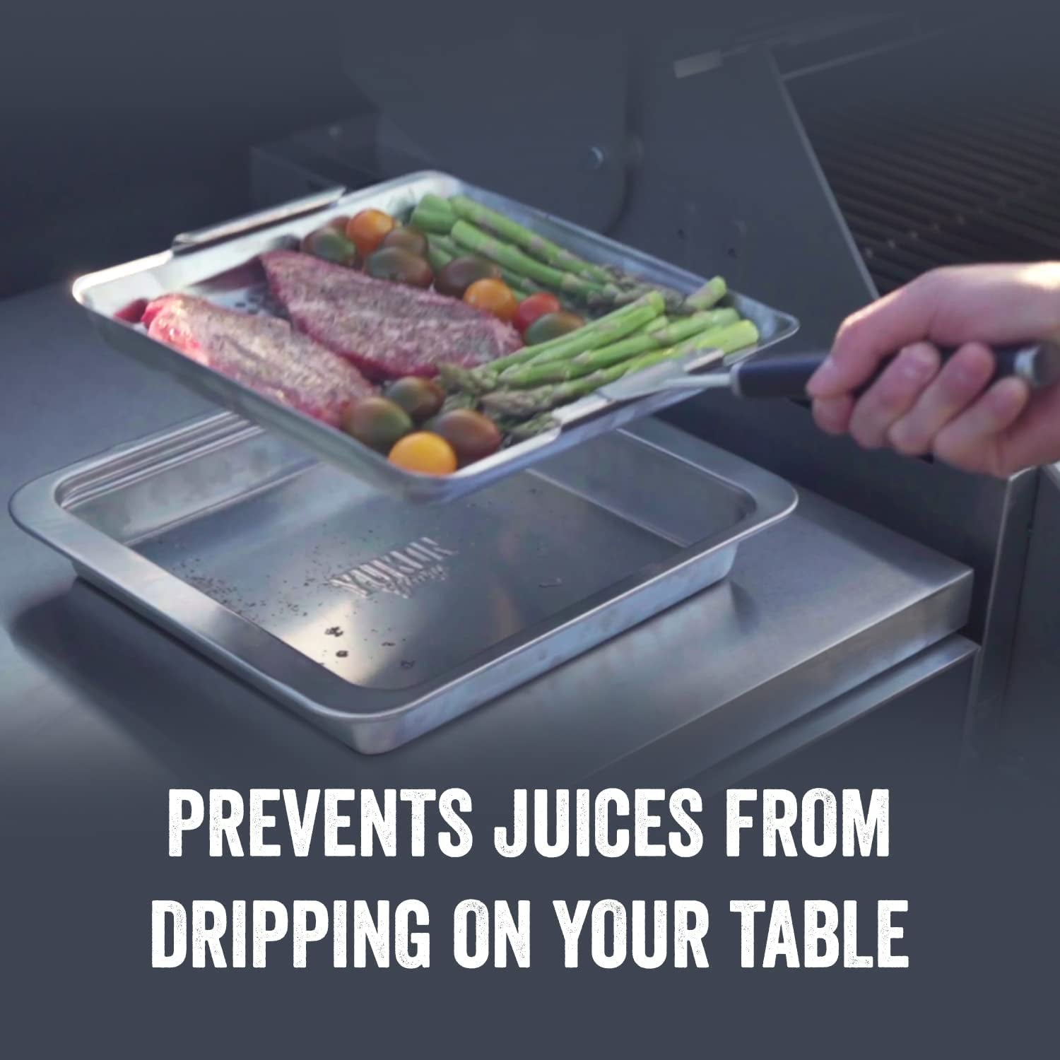 Yukon Glory™ BBQ 'N SERVE Wide Basket Set - BBQ Grill Basket - the Grilling Basket Includes a Serving Tray & Clip-On Handle - Perfect Grill Baskets for Outdoor Grill Vegetables or Fish Basket & Meat - Image 3