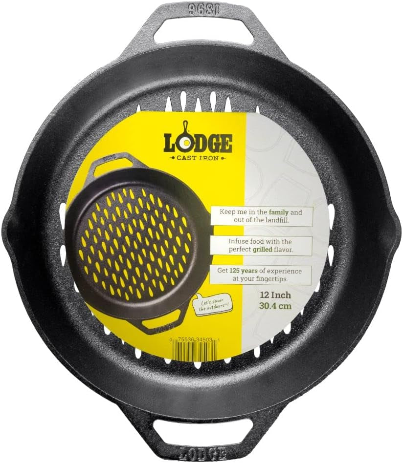 Lodge 12 Cast Iron Dual Handle Grill Basket - Image 2