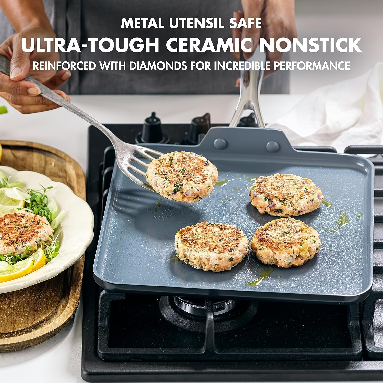 Valencia Pro Hard Anodized Healthy Ceramic Nonstick 22 Piece Cookware Pots & Pans Set. Fry Grill. Griddle. Saute & Sauce Pans. Stockpot.Lids. Pfas-Free. Induction. Dishwasher & Oven Safe.Gray - Image 3