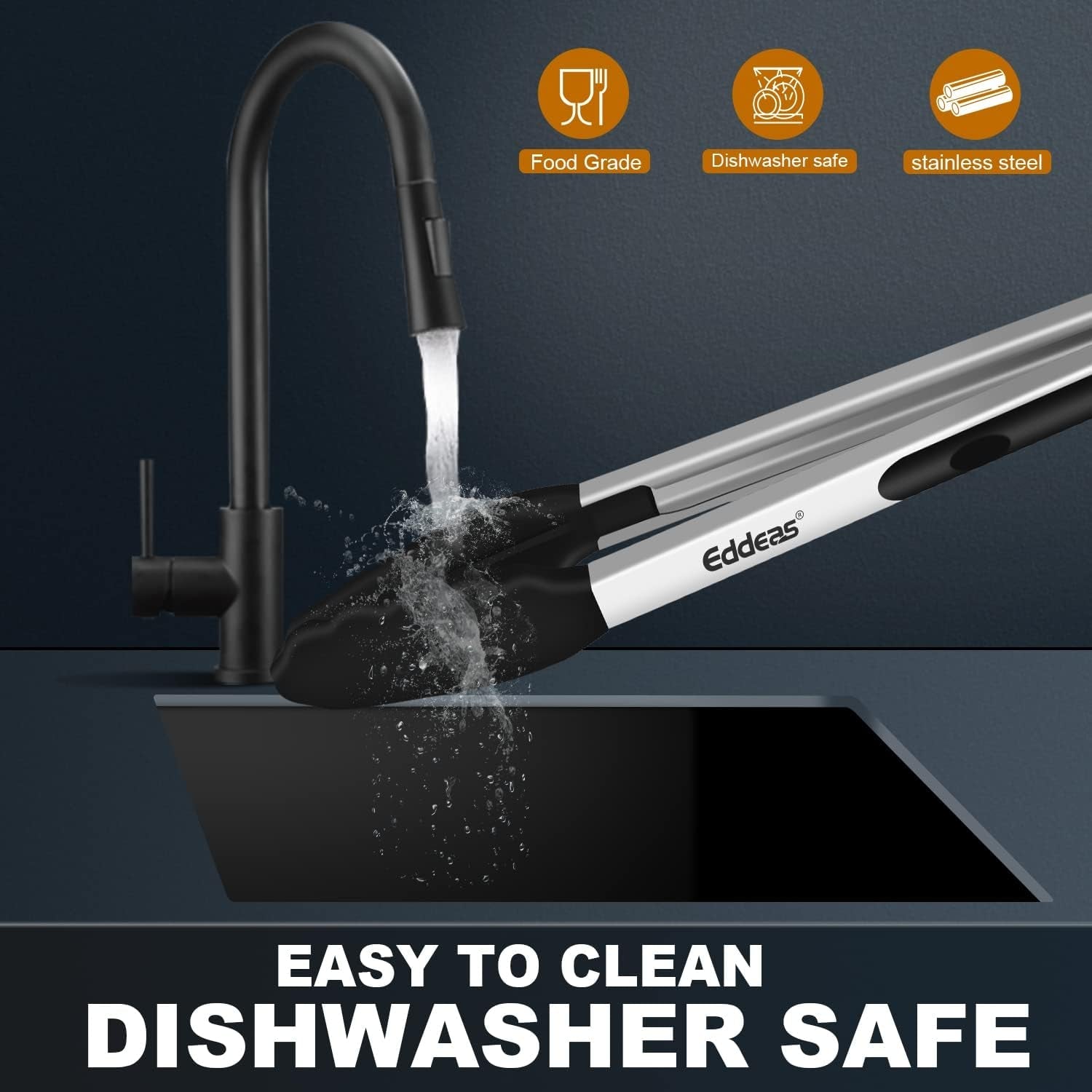 Kitchen Tongs with Silicone Tips – Heat Resistant 600°F. Locking Stainless Steel Tongs. Non‑Stick. 7 9 12 Black (Set of 3) - Image 6