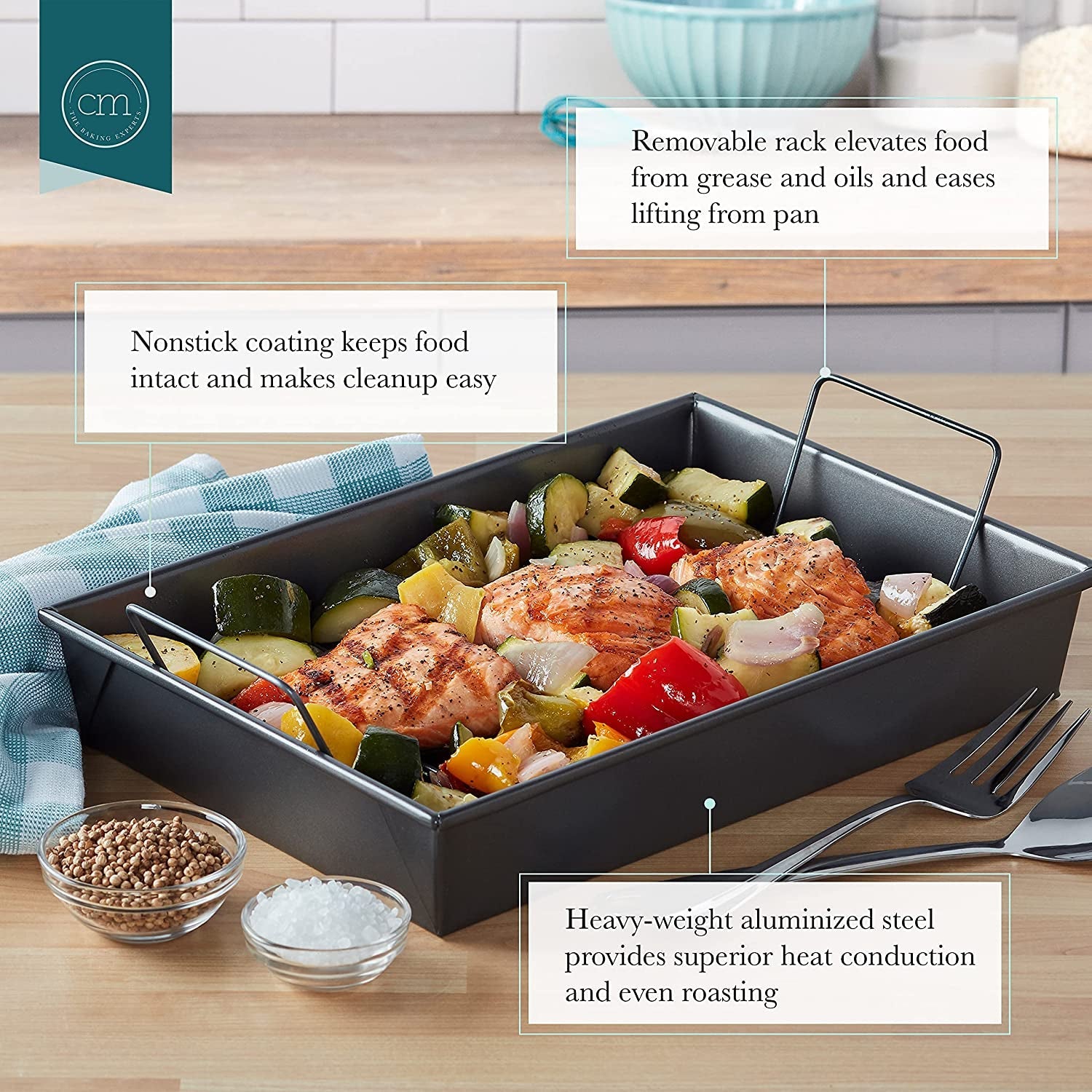 Chicago Metallic 16947 Professional Roast Pan with Non-Stick Rack. 13-Inch-By-9-Inch. Gray - Image 4