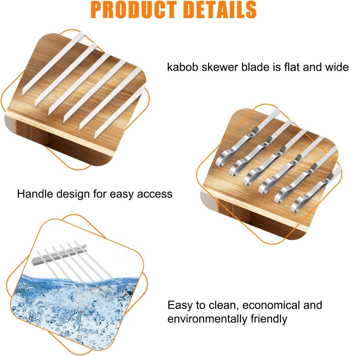 Barbecue Skewer. Bearmoo 17 Stainless Steel Shish Kabob Skewers – 0.35 Width Flat BBQ Metal Skewers for Grilling (Set of 6 Skewers + 2 Grill Racks + 1 Handy Storage) - Image 5