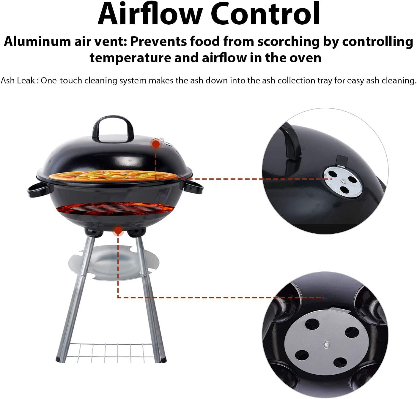 Charcoal Grill 18 Inch Barbecue Grill for Outdoor Courtyard Picnic Camping Tailgating BBQ Kettle - Image 5