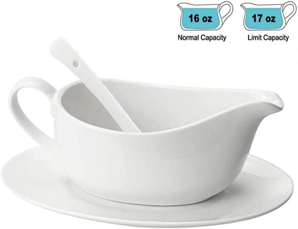 Qlans Ceramic Gravy Boat with Ladle & Saucer (17 oz) – Perfect for Dressings. Warm Sauces. Creamer & Broth. White - Image 4