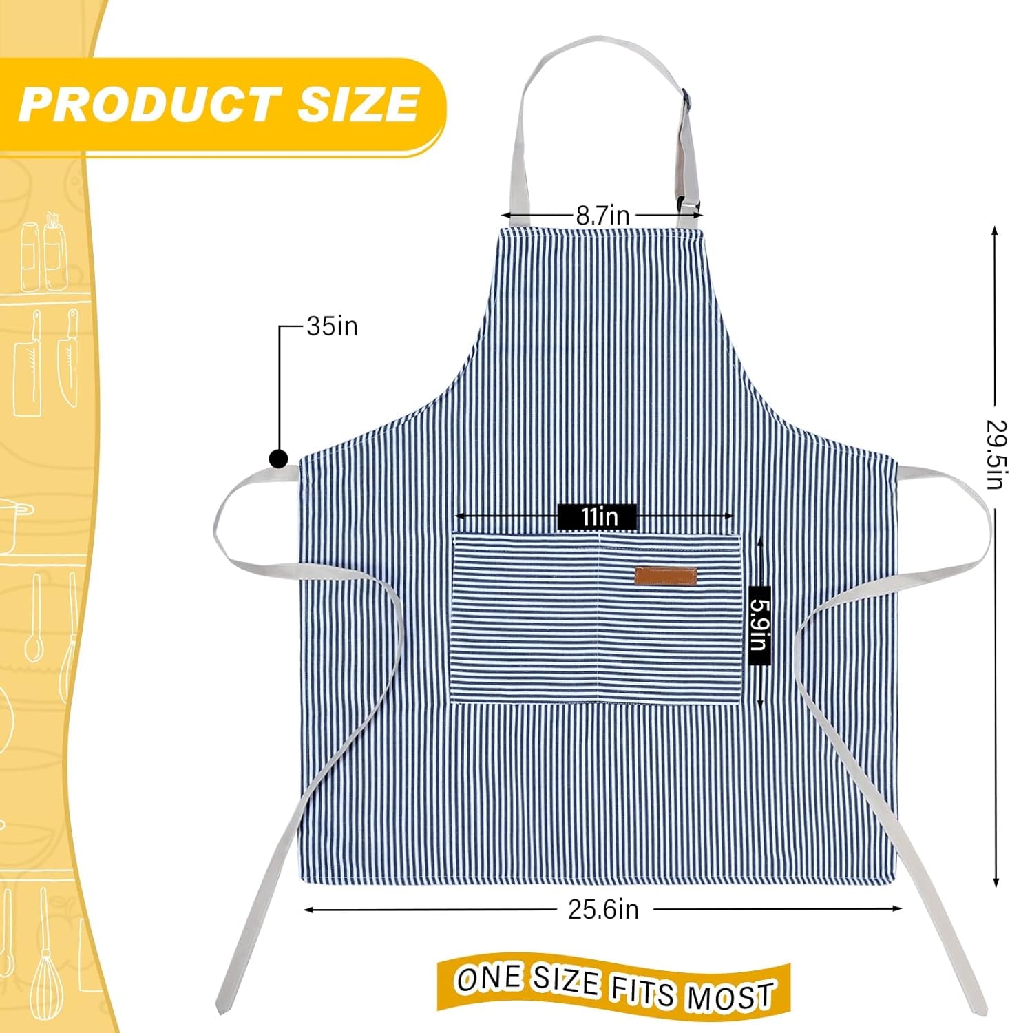 Cooking Apron with Pockets Waterproof Baking Apron Soft Chef Kitchen Aprons Cotton Polyester Blend Adjustable Bib Aprons for Women Men. Crafting BBQ. Black. Blue. Pink. Grey Stripes(4 Pcs) - Image 2