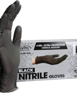 Forpro Disposable Nitrile Gloves. Chemical Resistant. Powder-Free. Latex-Free. Non-Sterile. Food Safe. 4 Mil. Black. Large. 100-Count