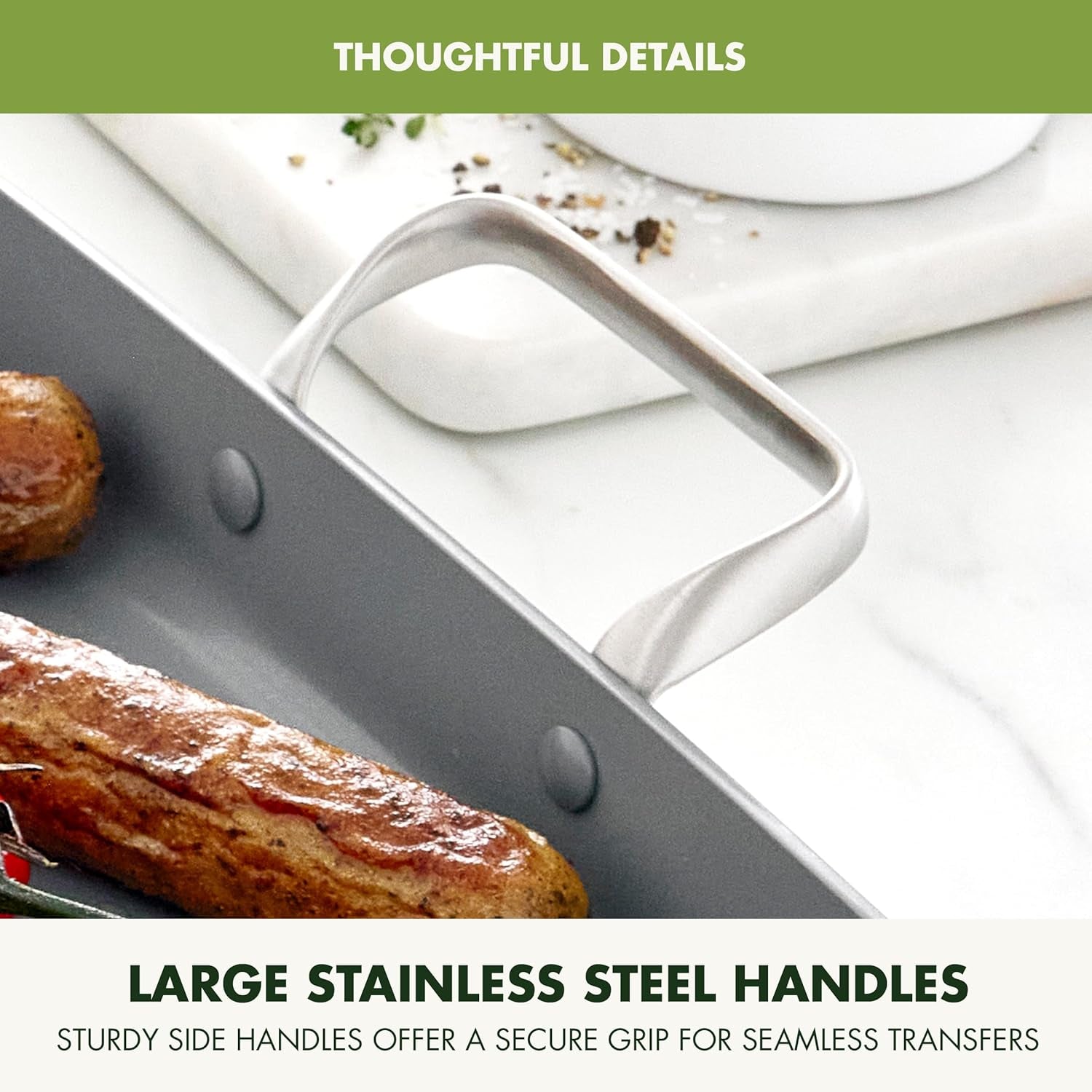 Greenpan Valencia Pro 18 X 11 Double Burner Griddle Pan. Induction Suitable. Ceramic Nonstick Pfas-Free. Rectangular Stovetop Cookware. Stainless Steel Handles. Dishwasher. Oven & Broiler Safe. Gray - Image 9