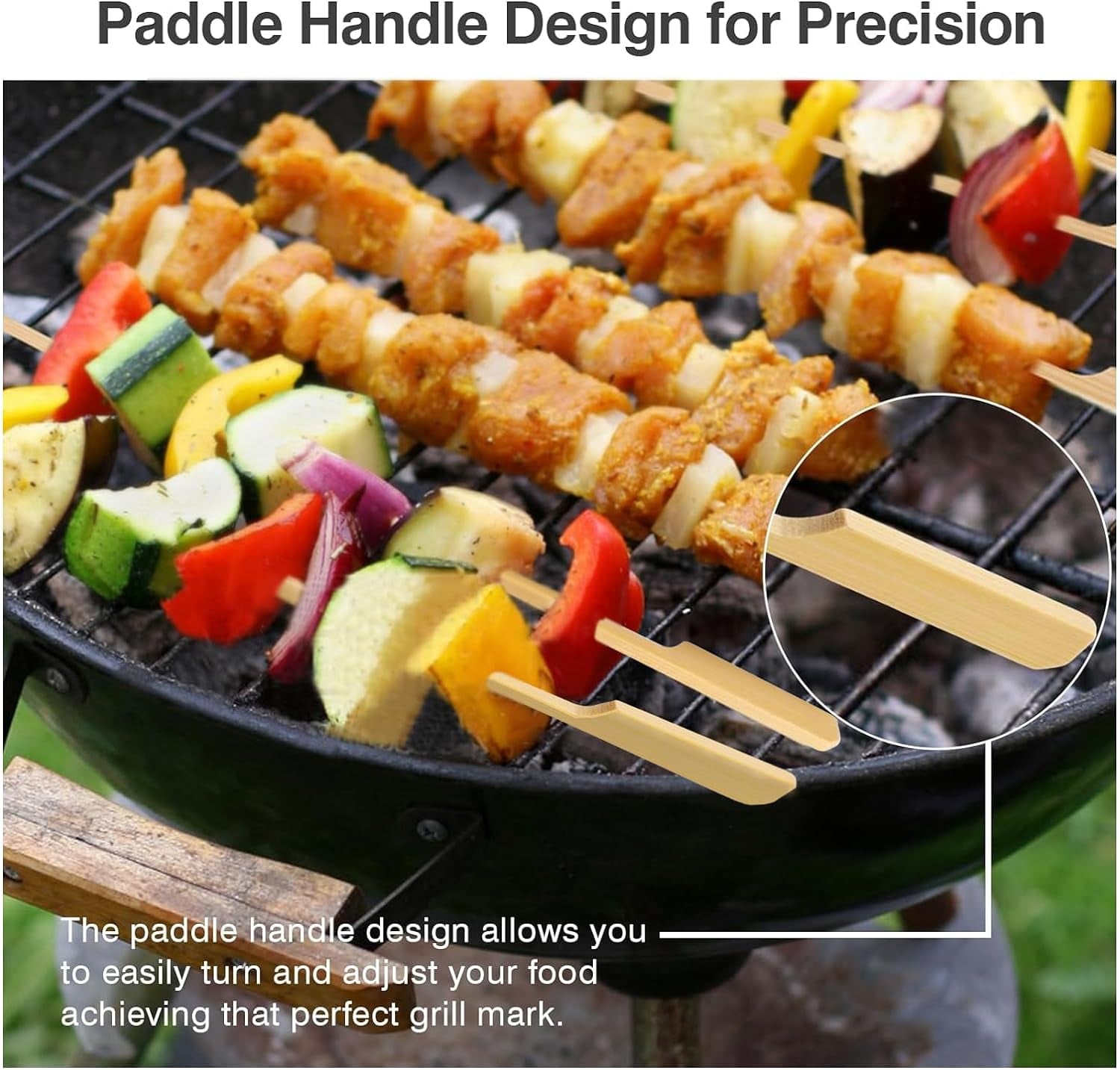 10-Inch Skewer for BBQ Kebab. Unbleached Long Bamboo/Wood Roasting Sticks for Grill -Heavy Duty Thickness -Flat Stick Flag Handle -With Dust-Free Packaging (100-Pack) - Image 3