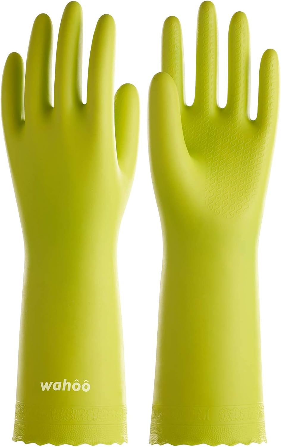 LANON Wahoo Skin-Friendly Cleaning Gloves. Dishwashing Kitchen Gloves with Cotton Flocked Liner. Reusable. Non-Slip. Bud Tender. Medium