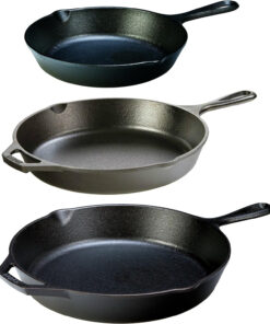 Lodge Seasoned Cast Iron 3 Skillet Bundle. 12 Inches and 10.25 Inches with 8 Inch Set of 3 Cast Iron Frying Pans