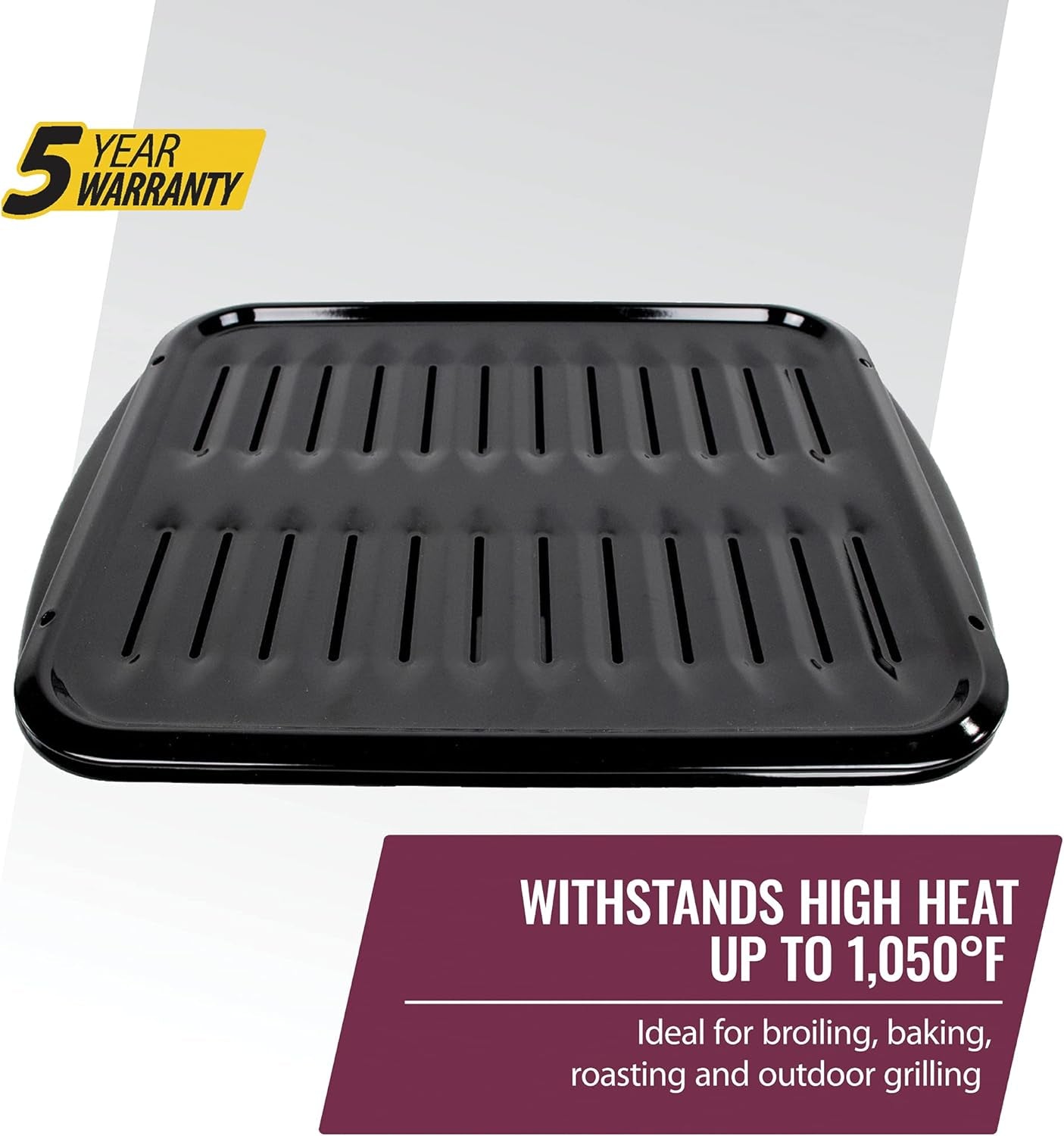SPL50016 Large 2-Piece Broiler Pan & Grill Set Porcelain-On-Steel 16-1/2X12-3/4X1-3/4 Broiler Pan for Oven. Black - Image 3