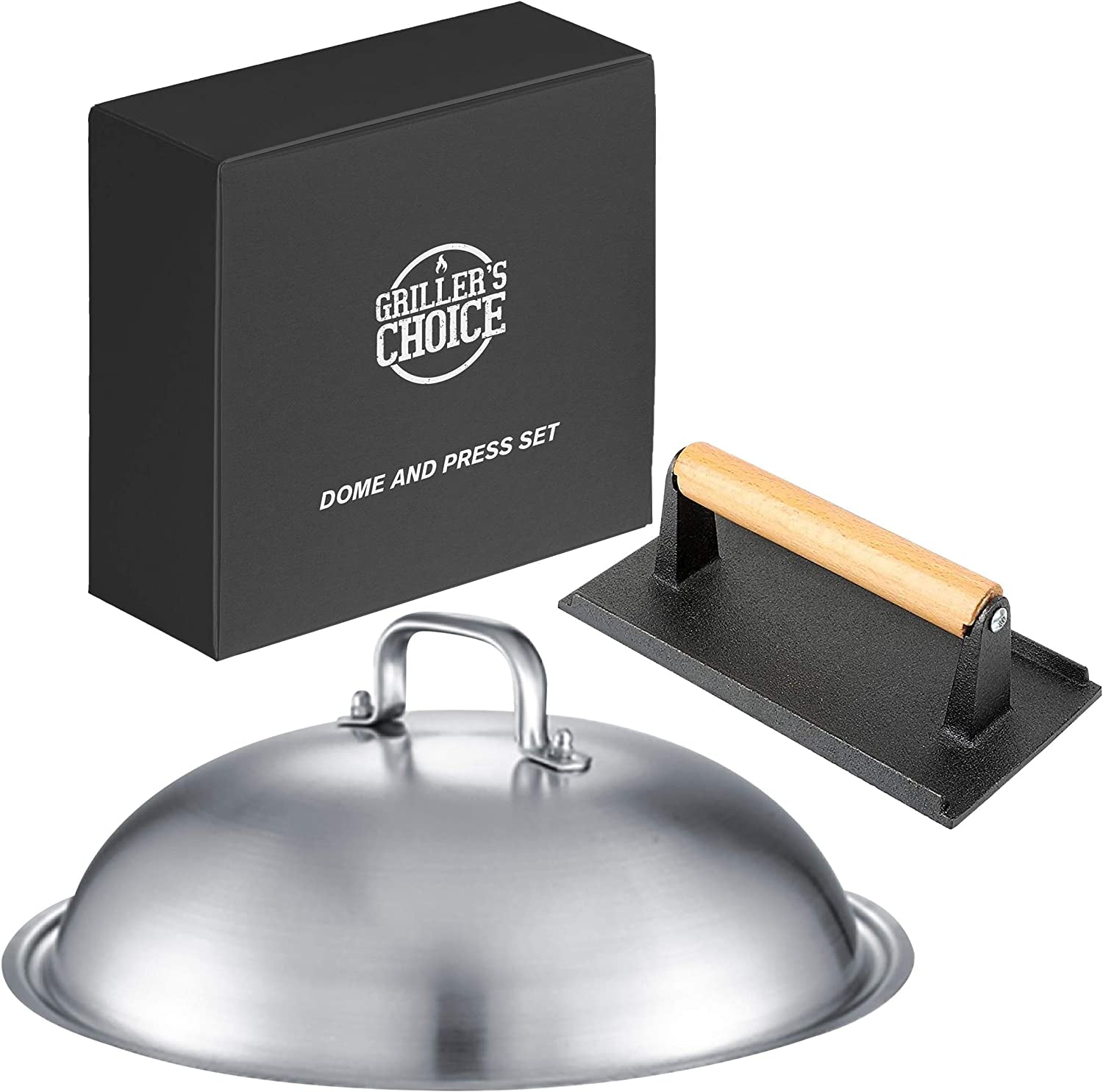 Grillers Choice Griddle Accessories. Flat Top Grill Accessories.Commercial Quality Cast Iron Grill Press and Melting Dome. Griddle Grill Dome for Cooking and Griddle Cheese Press.