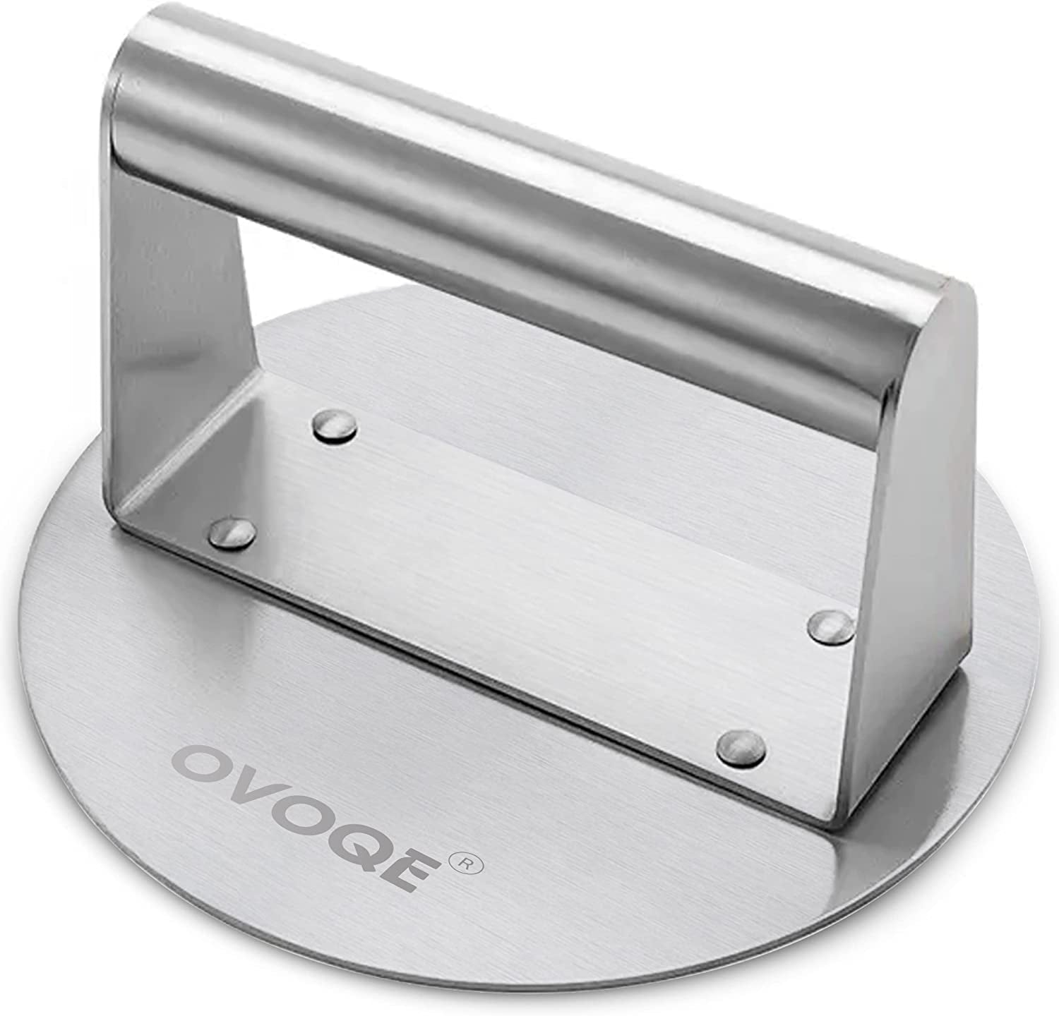 OVOQE 6.2 Inch Heavy Duty Stainless Steel Smash Burger Press. round Stainless Steel Professional Burger Smasher/Hamburger Patty Maker. Griddle Accessories Kit for Flat Top Grill. Rust-Free Easy Clean.